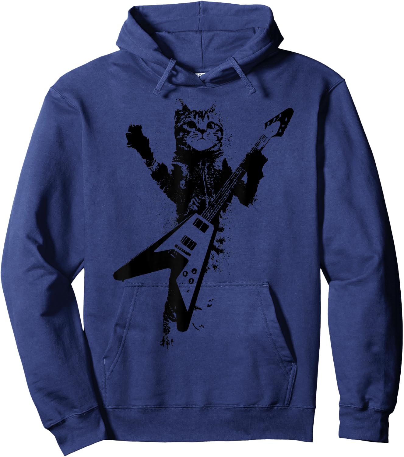 Cat Playing Flying V Guitar Musician Cat Lover Men Women Hoodie - Hoodie | Navy