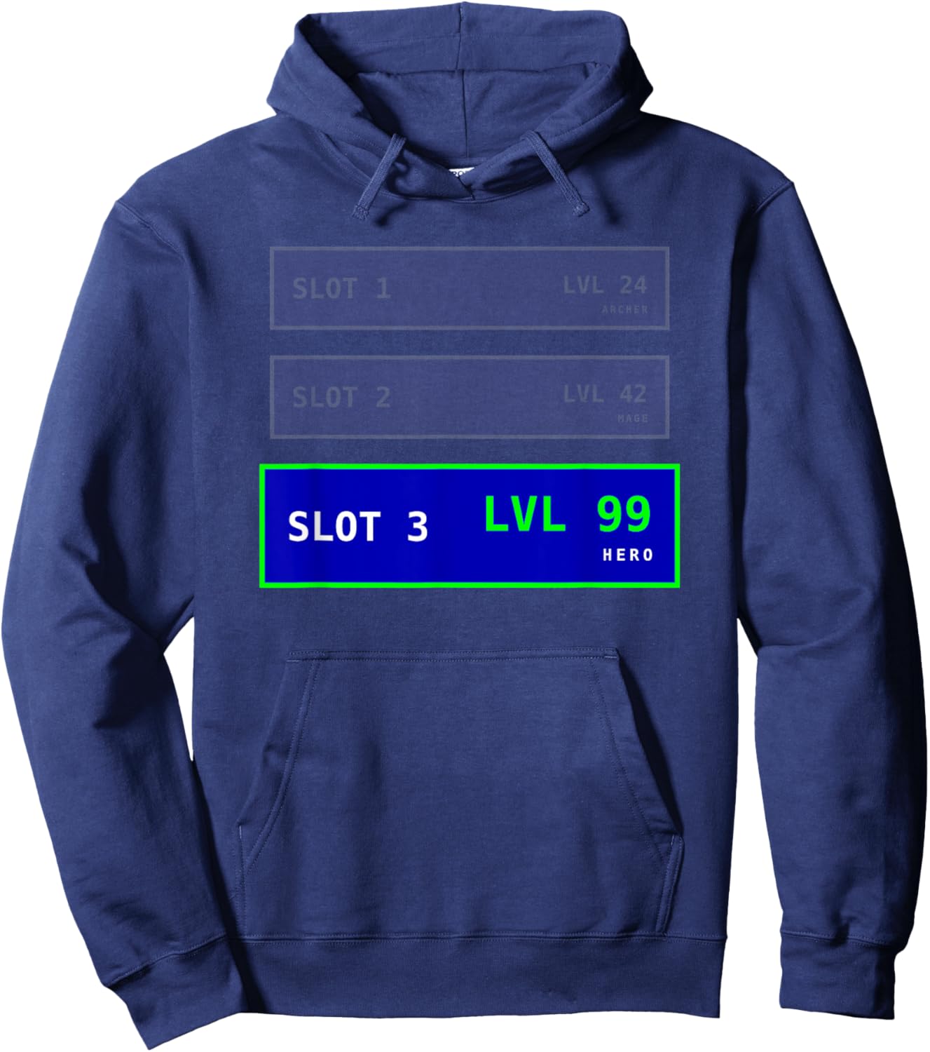 Retro RPG Save Slot Graphic - LVL 99 Hero Character Visual Hoodie - Hoodie | Navy