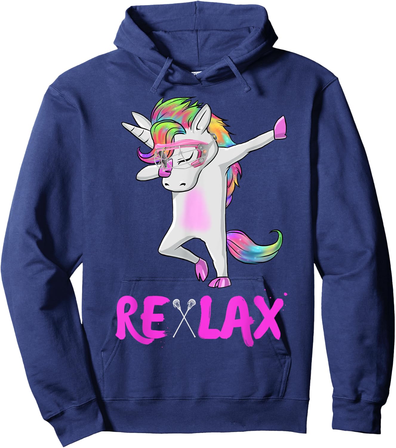 reLAX unicorn dab youth lacrosse Lacrosse funny Hoodie - Hoodie | Navy