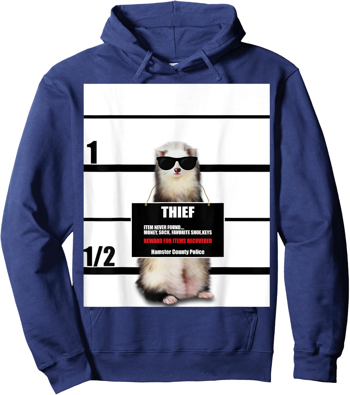 Pet Ferret Funny Ferret, Thief, Mugshot Hoodie - Hoodie | Navy