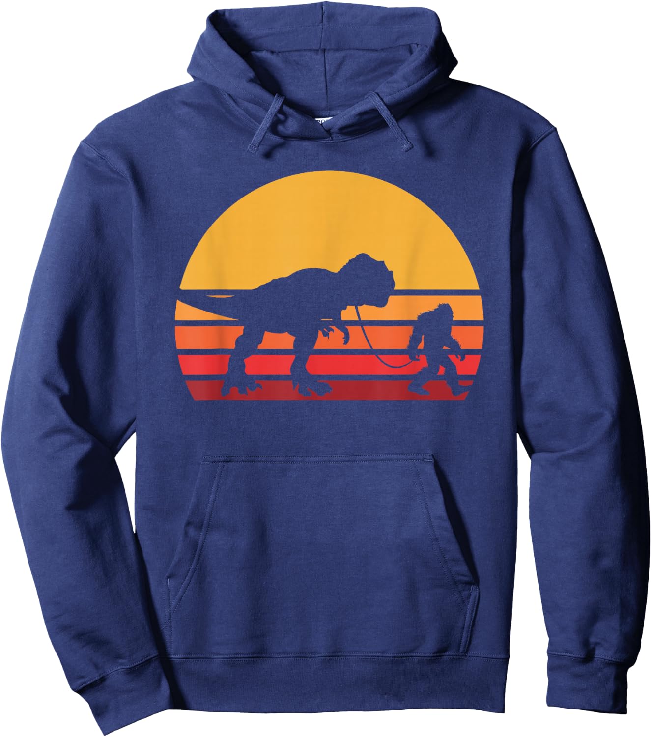 Bigfoot Walking Dinosaur Shirt, Sasquatch T Rex Walker Hoodie - Hoodie | Navy