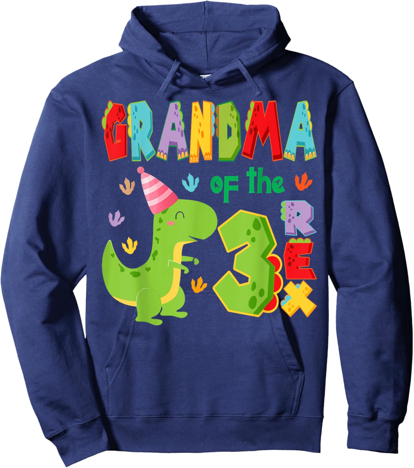 Grandma of The Three Rex Birthday Boy 3Rd Bday Dinosaur Hoodie - Hoodie | Navy