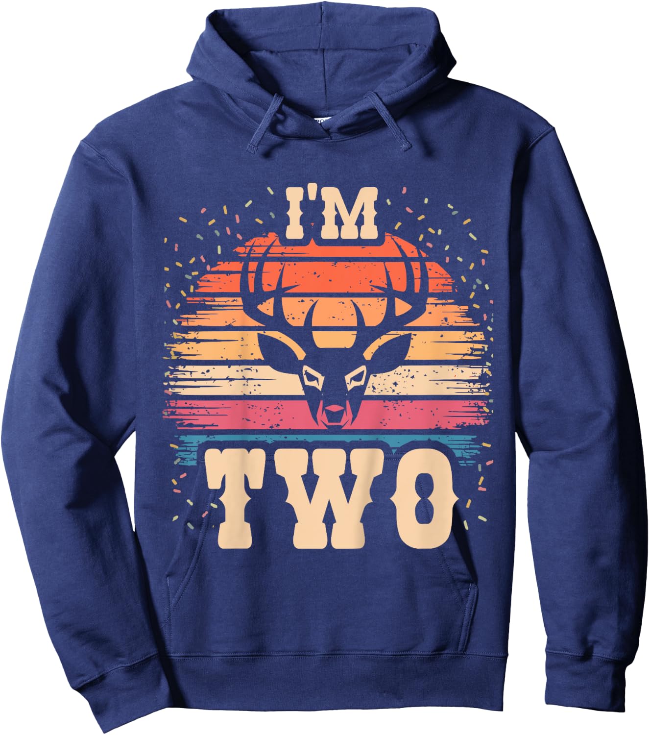 Kids Elk 2 Year Old Birthday Boy Girl 2nd Deer Birthday Hoodie - Hoodie | Navy