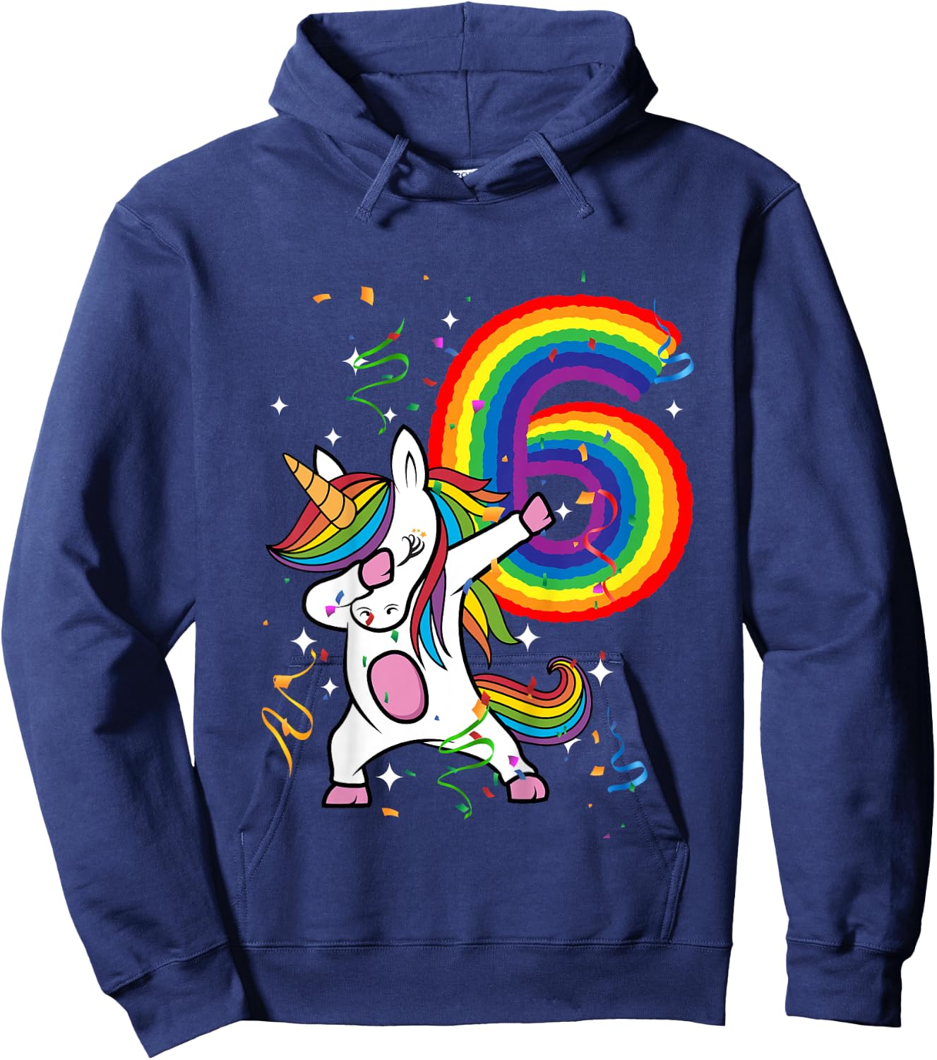 Birthday Rainbow Dabbing Unicorn 6 Years Old Girls Shirt Hoodie - Hoodie | Navy
