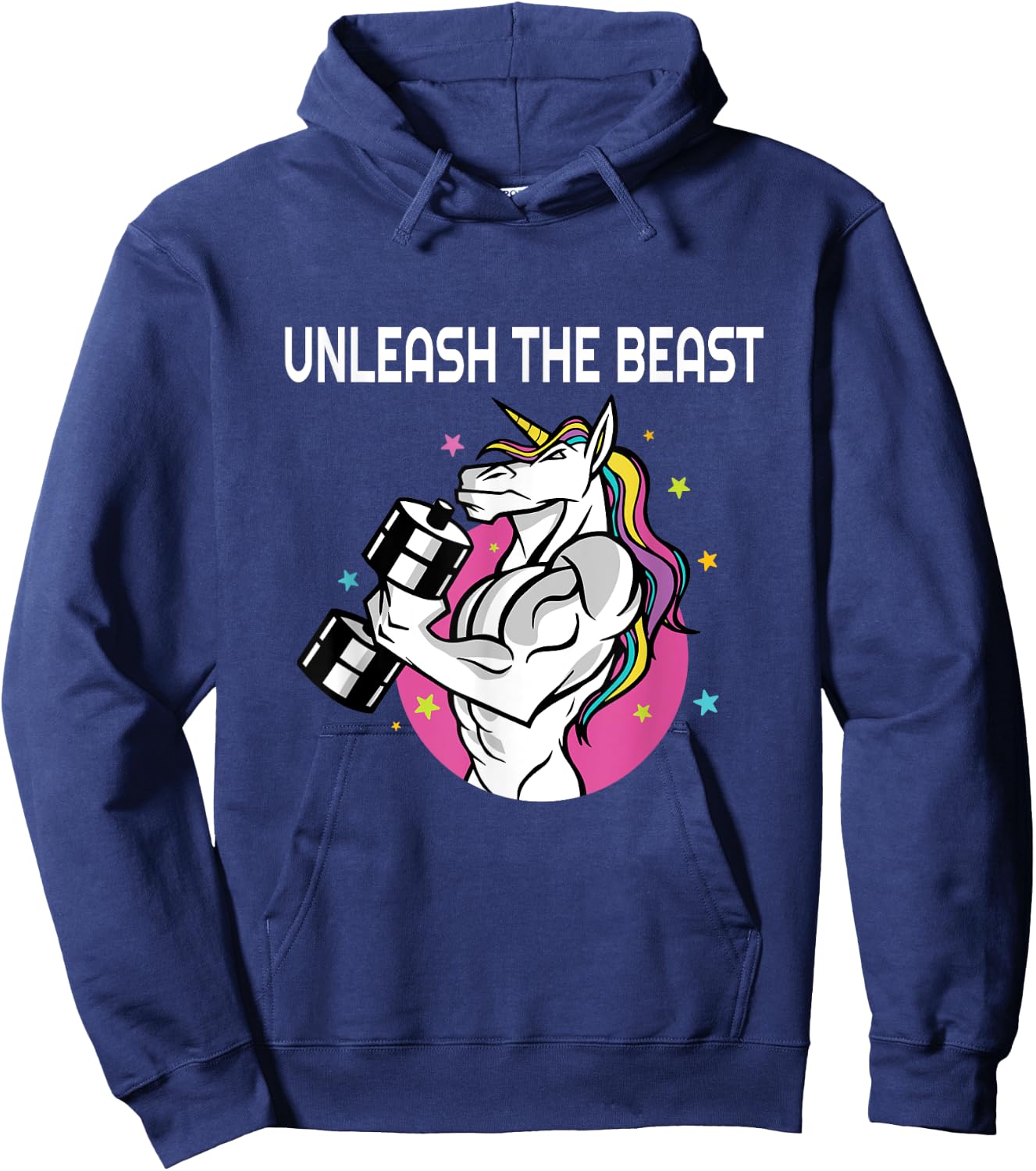 Unleash The Beast - Unicorn Gym Rat Magic Sparkle Muscles Hoodie - Hoodie | Navy