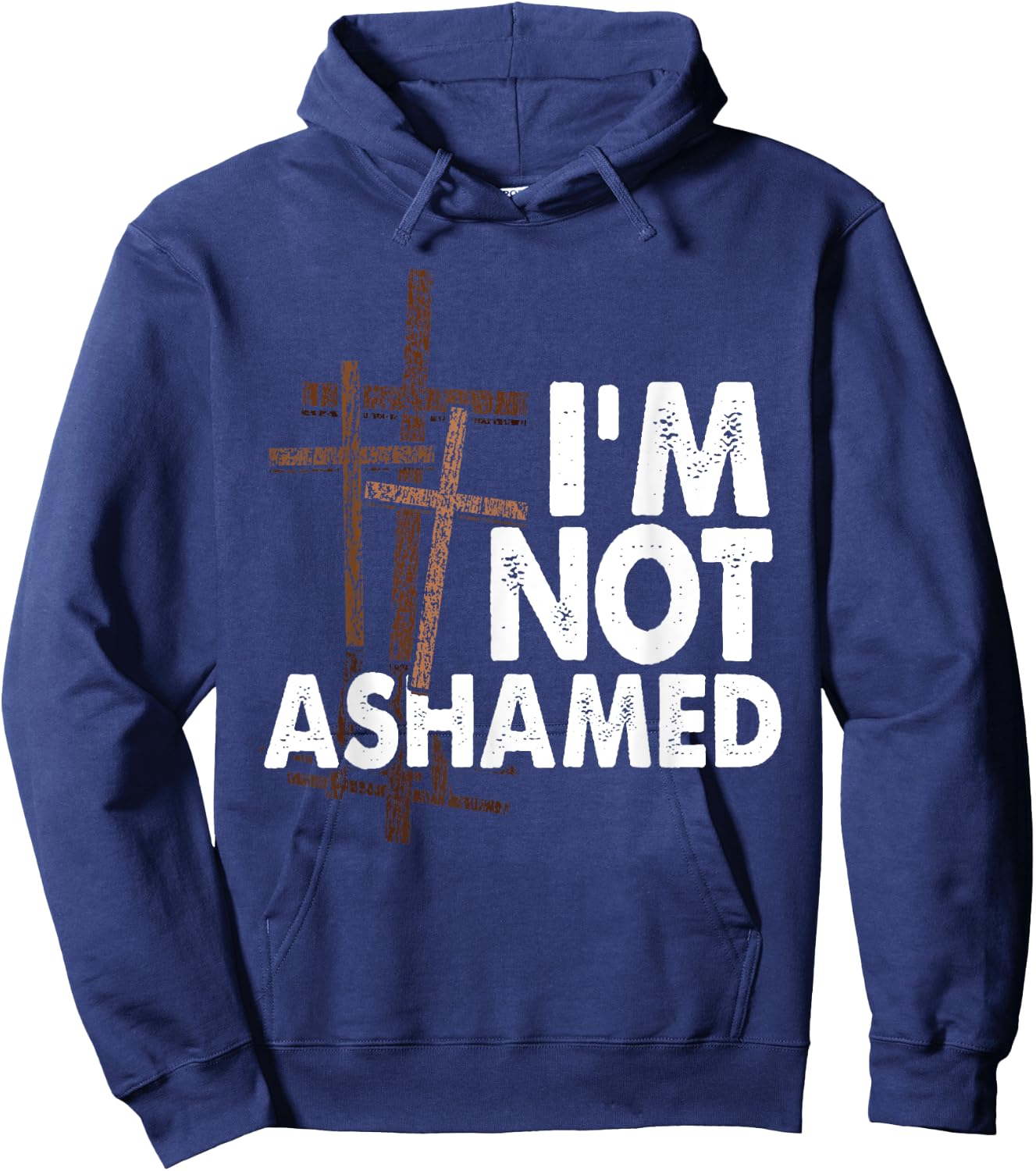 I'm Not Ashamed Shirt with Crosses Graphic- Distressed Print Hoodie - Hoodie | Navy
