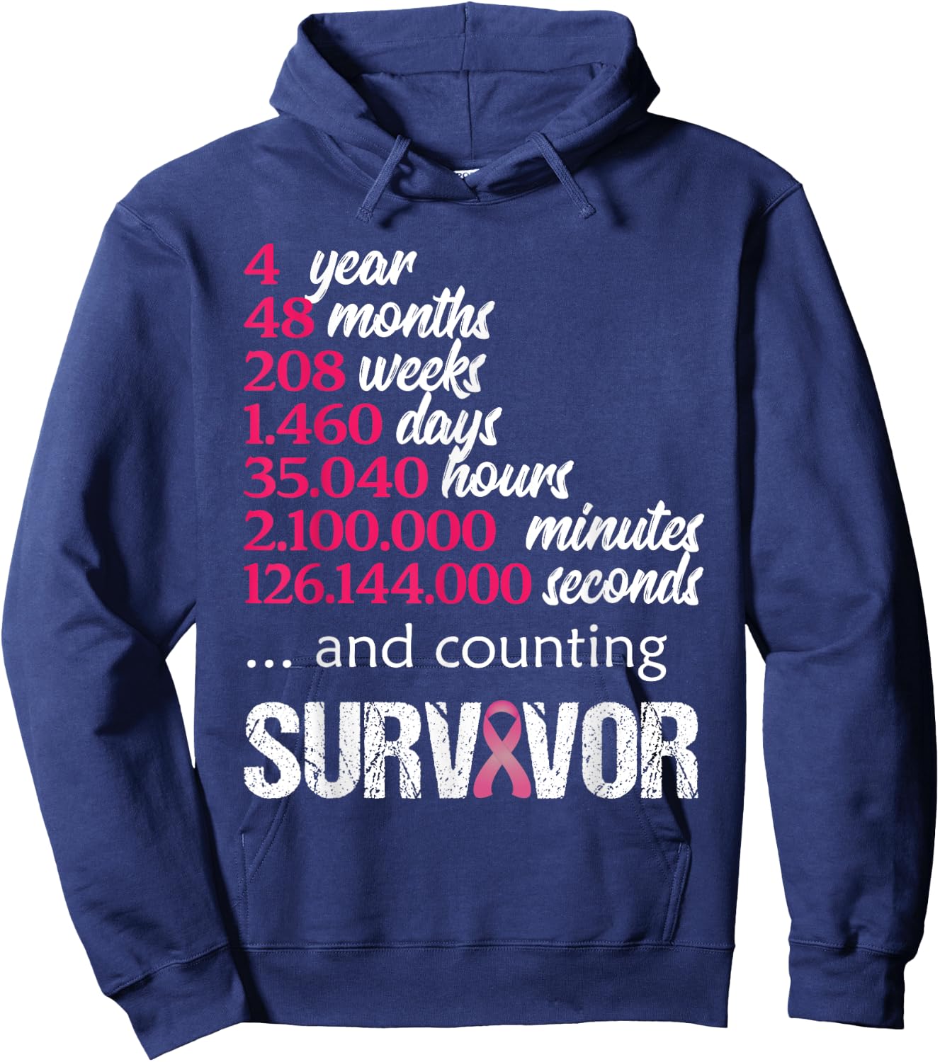 Four 4 Year Survivor Breast Cancer Shirt Awareness Gift 2018 Hoodie - Hoodie | Navy