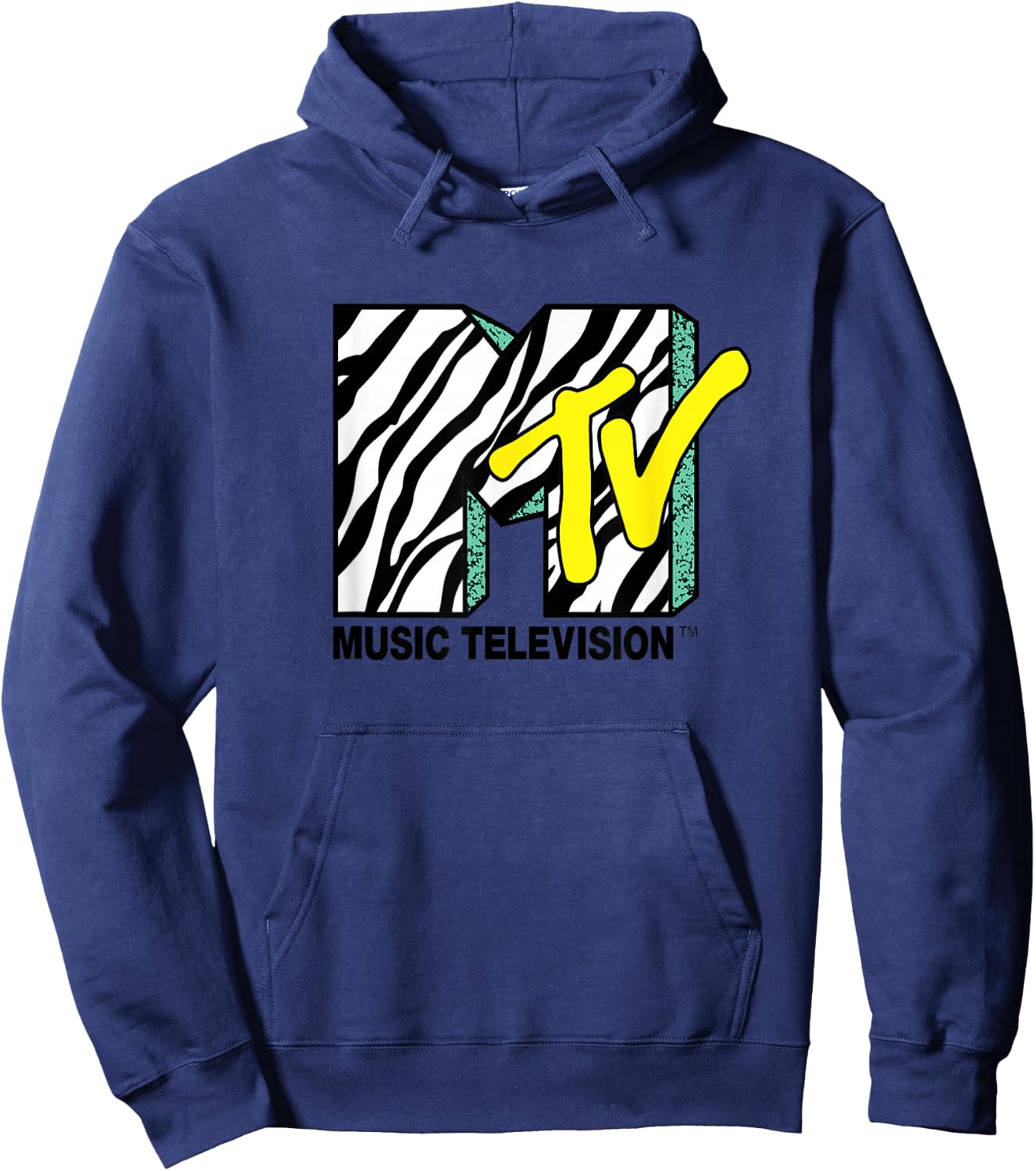 Mtv Logo With Zebra Treatment With Yellow Color Fill Hoodie - Hoodie | Navy