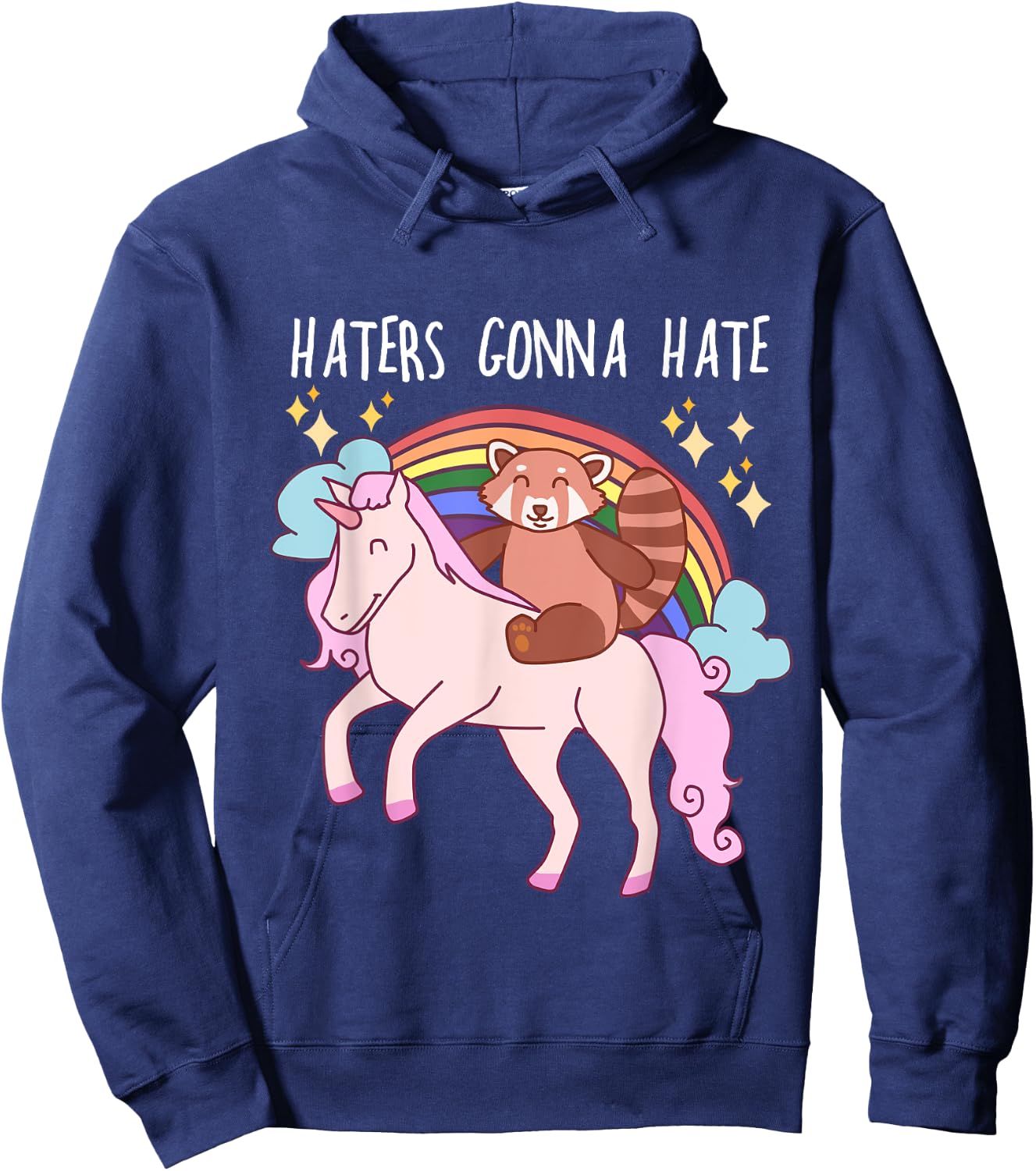 Haters Gonna Hate Funny Red Panda Riding Unicorn Hoodie - Hoodie | Navy