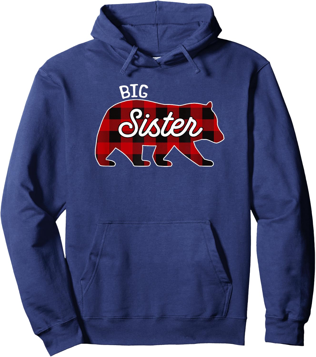 Big Sister Bear Red Buffalo Plaid Matching Family Hoodie - Hoodie | Navy
