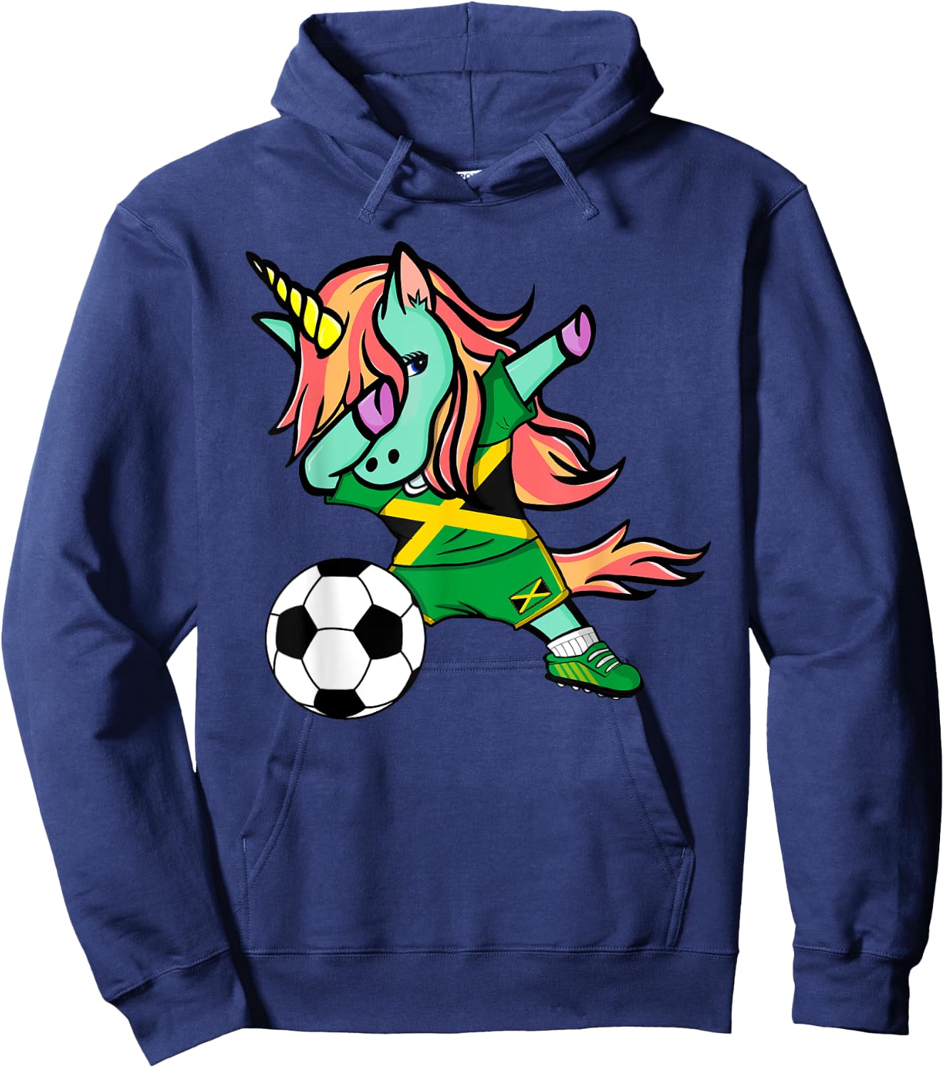 Unicorn Dab Jamaica Soccer Jersey Jamaican Football T Shirt Hoodie - Hoodie | Navy