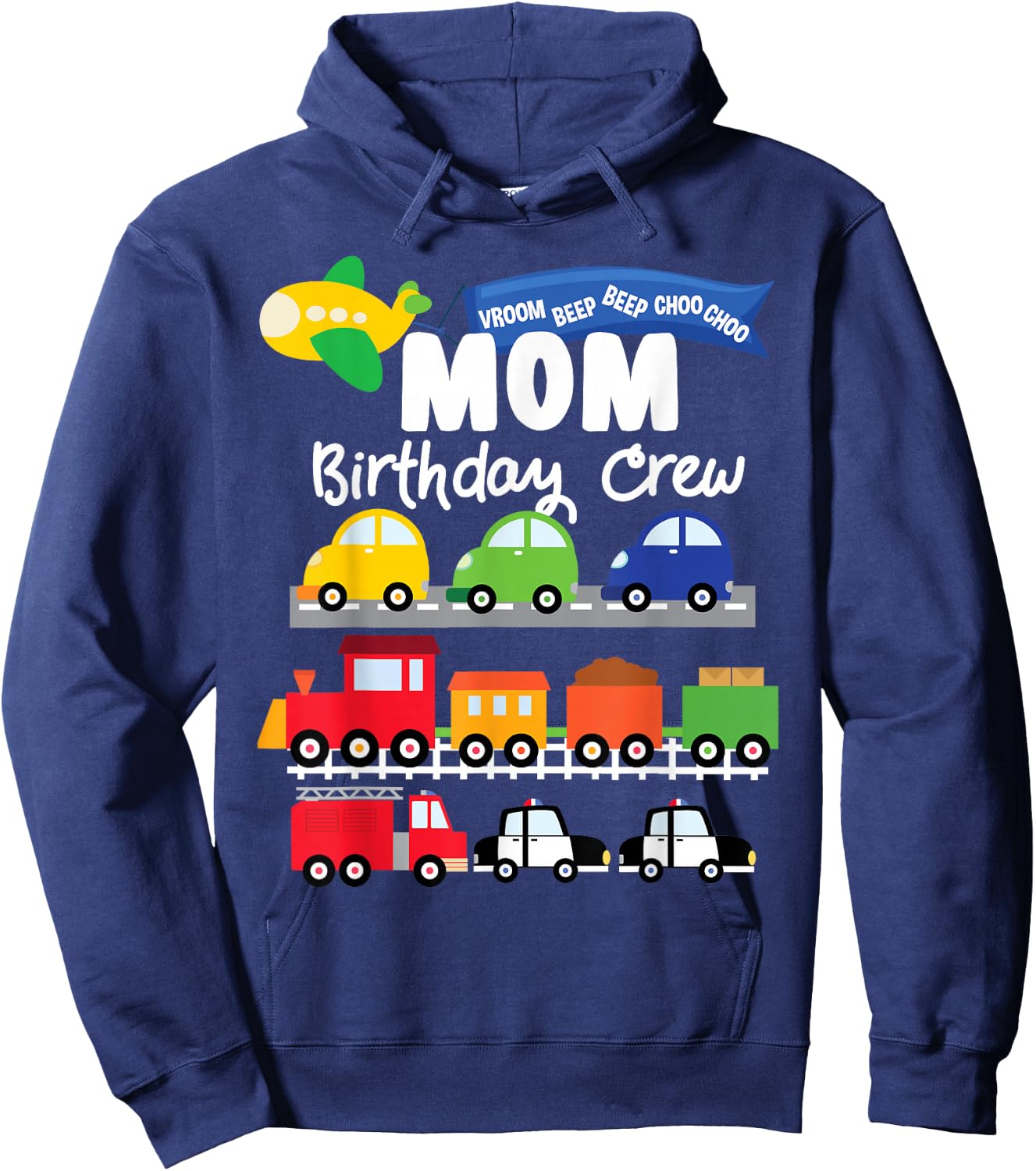 Mom Transportation Birthday Airplane Cars Fire Truck Train Hoodie - Hoodie | Navy