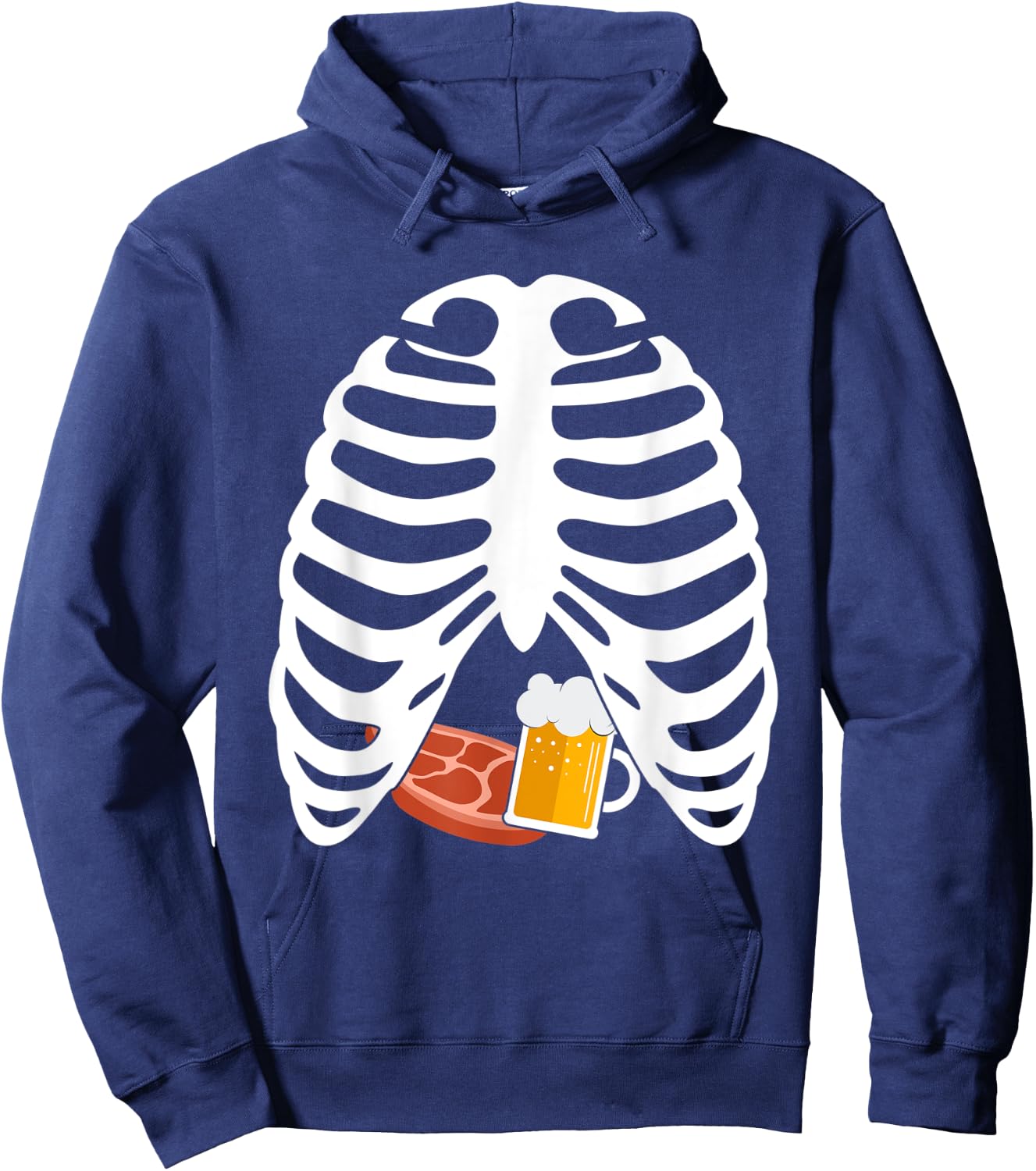 Halloween Funny Beer & Steak Costume Skeleton Rib Cage Gifts Hoodie - Hoodie | Navy