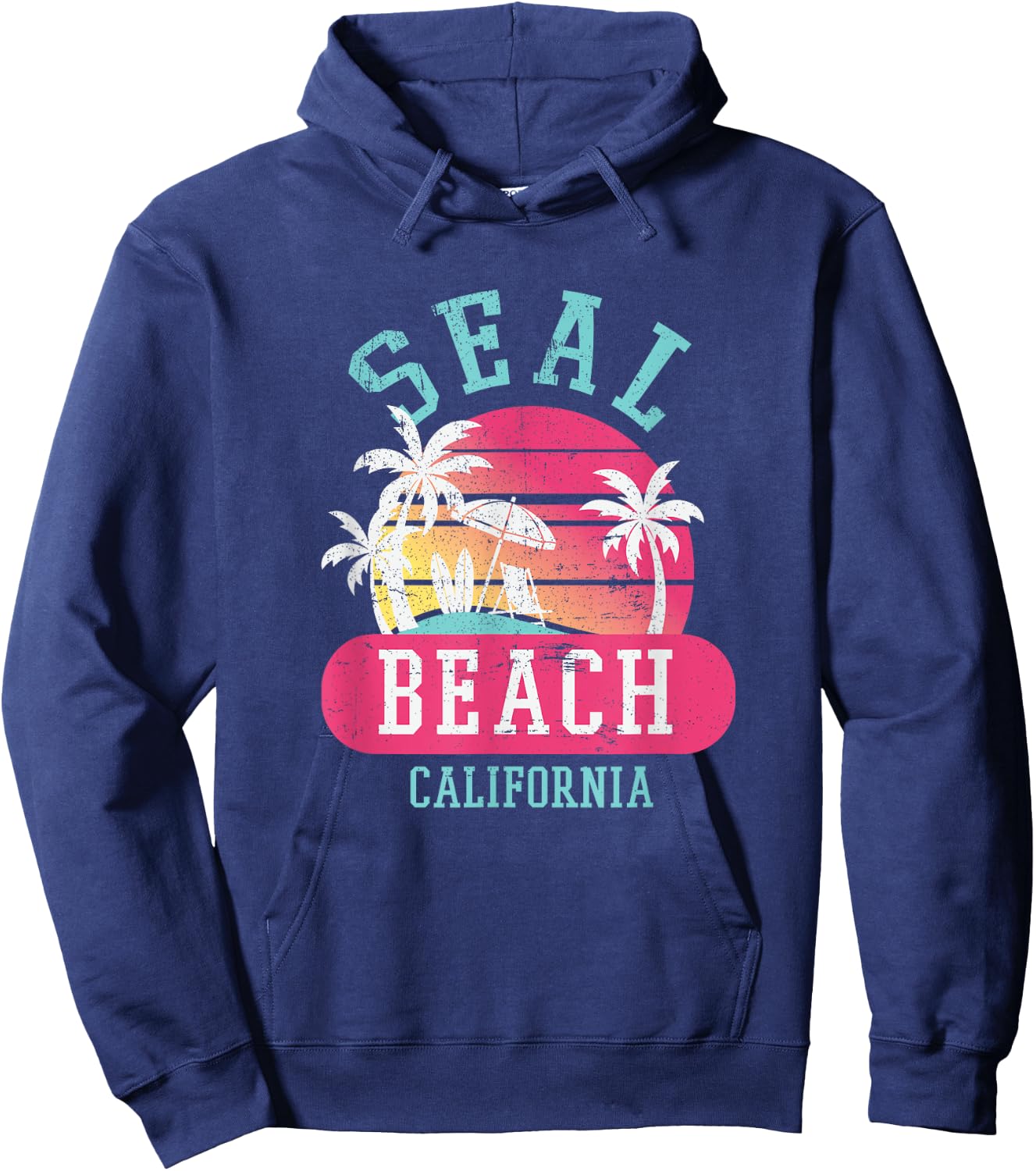 Retro Cool Seal Beach California Beaches Hoodie - Hoodie | Navy