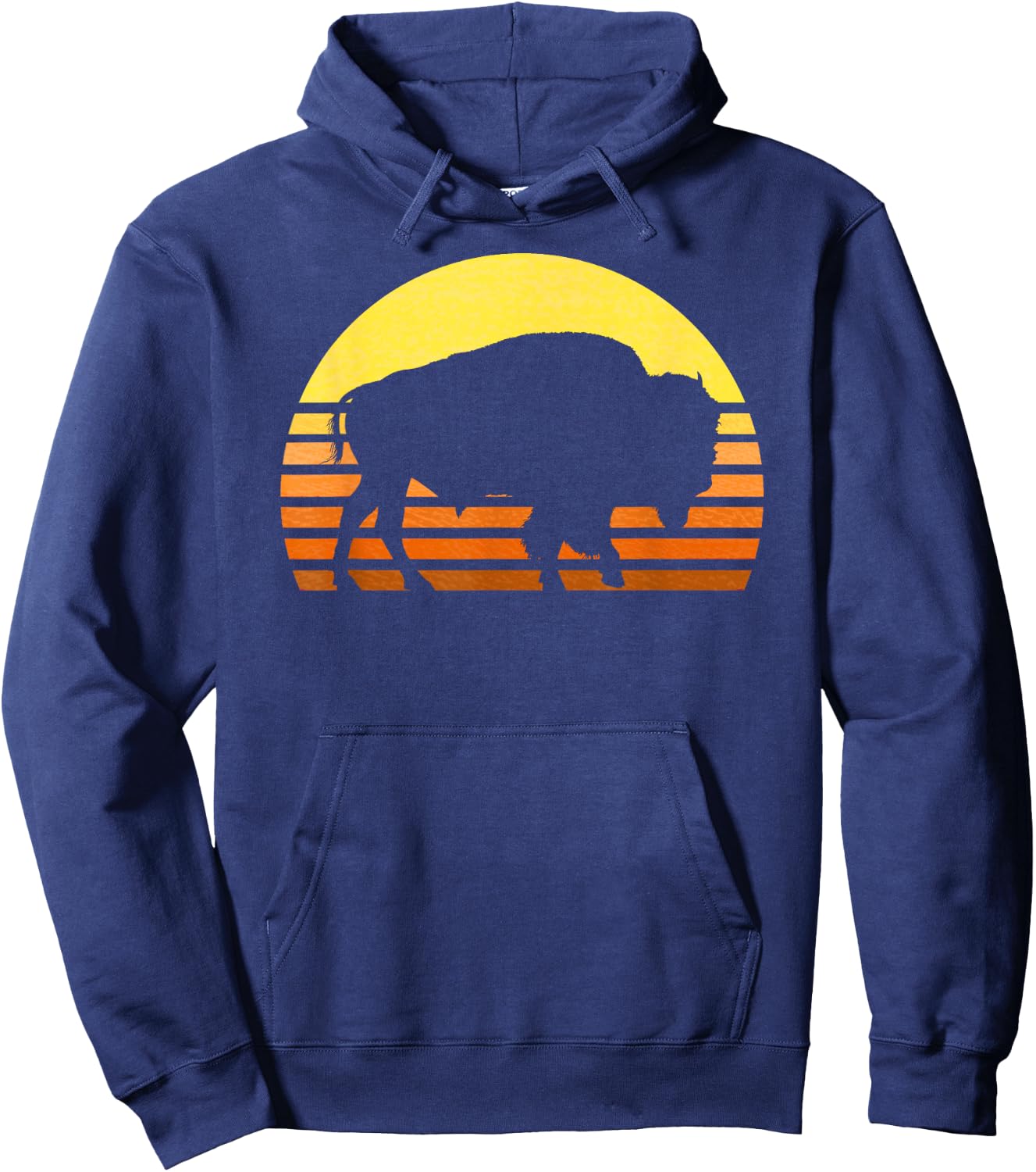 Native American Bison Buffalo Bull Western Indian Retro Sun Hoodie - Hoodie | Navy