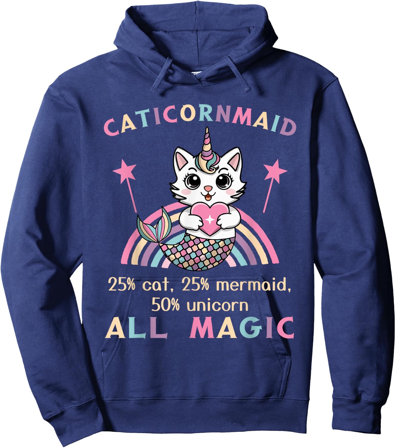 Caticorn Mermaid 50% Unicorn Cat Cute Girls Meowgical Theme Hoodie - Hoodie | Navy