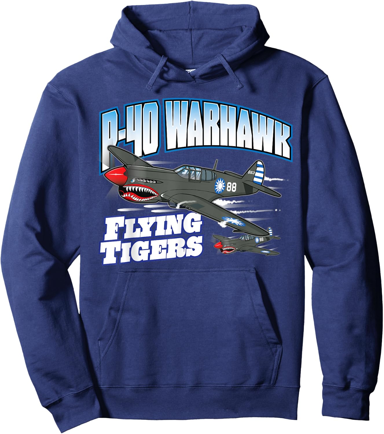 Toon Factory P-40 Warhawk Flying Tigers Warbirds -Adults Black Hoodie - Hoodie | Navy