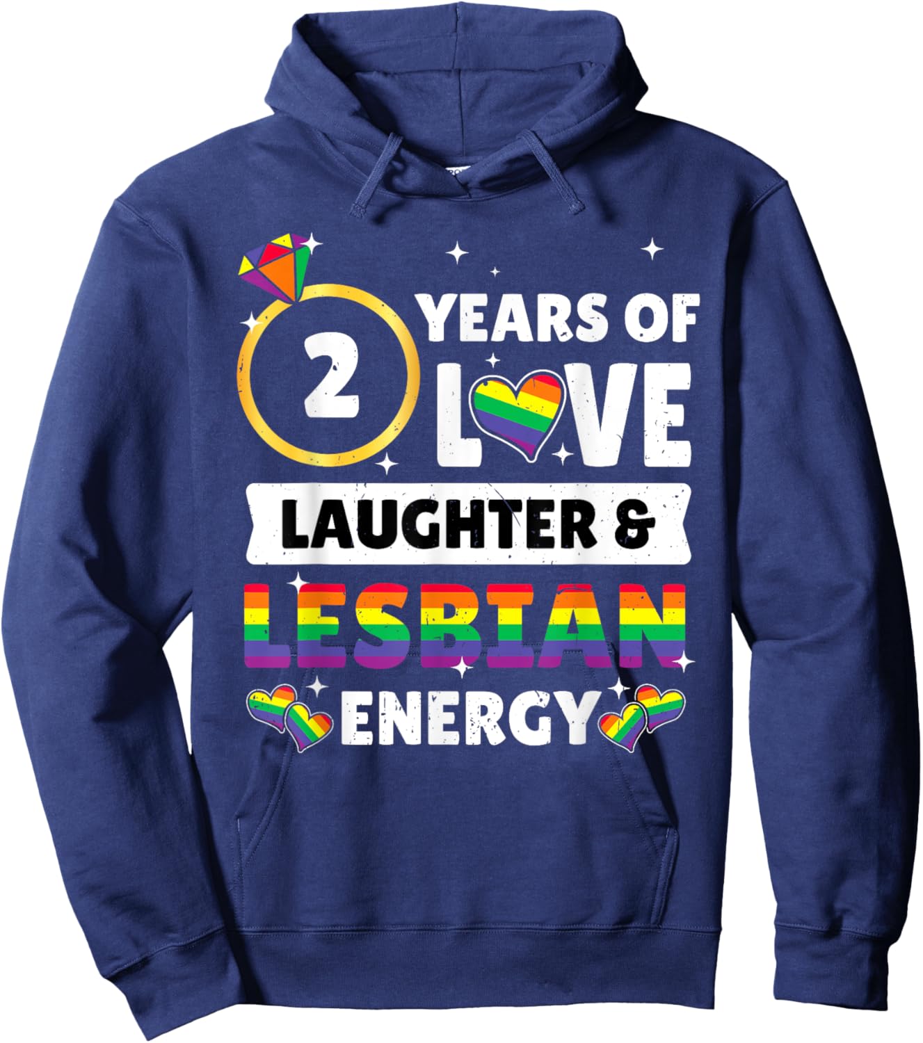 2 Years Lesbian Wedding Anniversary Lesbian Couple Matching Hoodie - Hoodie | Navy