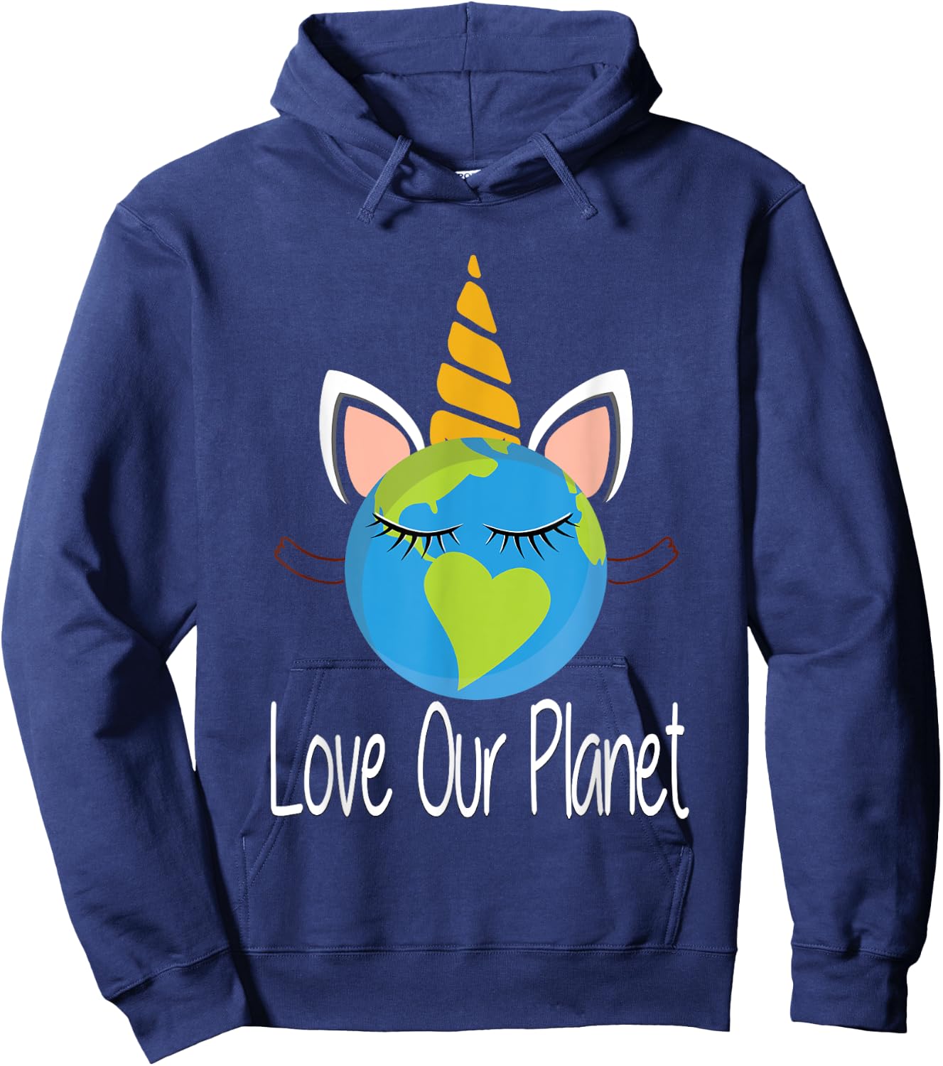 Toddler Girl Earth Day T Shirt Kids Unicorn Face Teen Hoodie - Hoodie | Navy