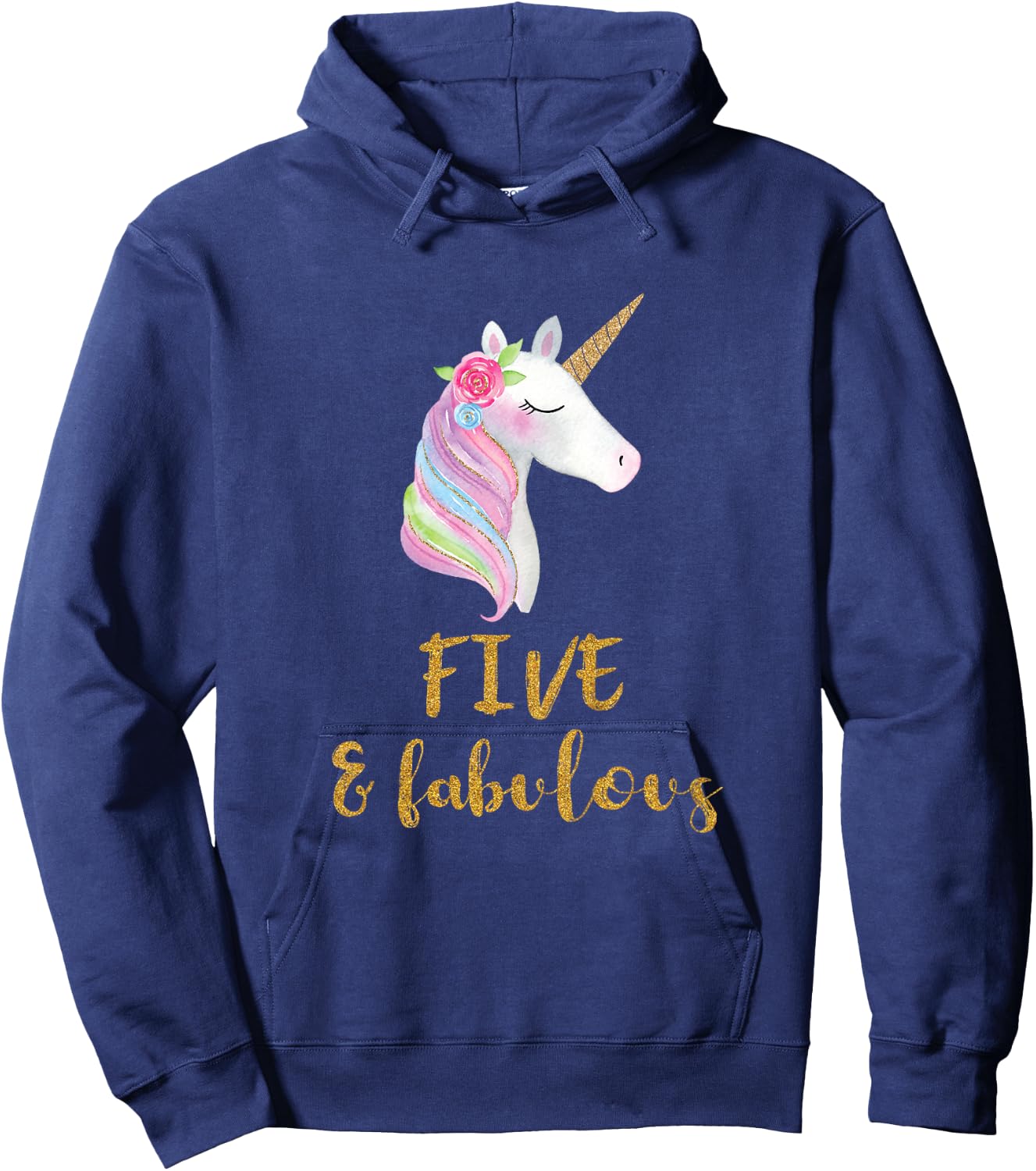 Five and Fabulous Unicorn Outfit, 5th Birthday Girl Shirt Hoodie - Hoodie | Navy