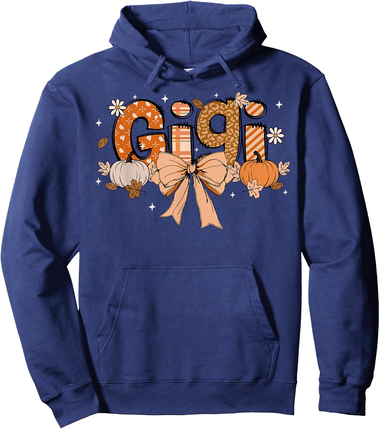 Gigi Pumpkin Fall Coquette Bow Thanksgiving Mom Women Hoodie - Hoodie | Navy