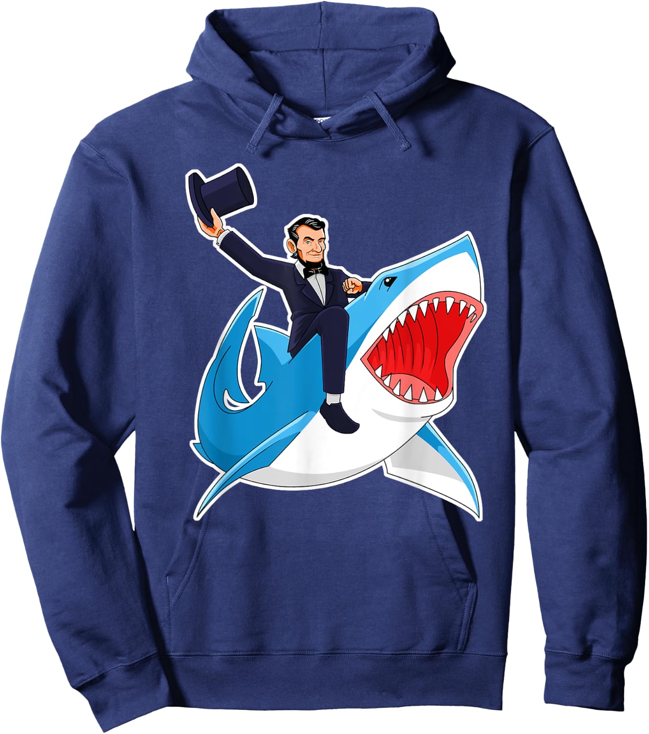 Abraham Lincoln Riding A Shark, Men Boys, 4th of July Abe Hoodie - Hoodie | Navy