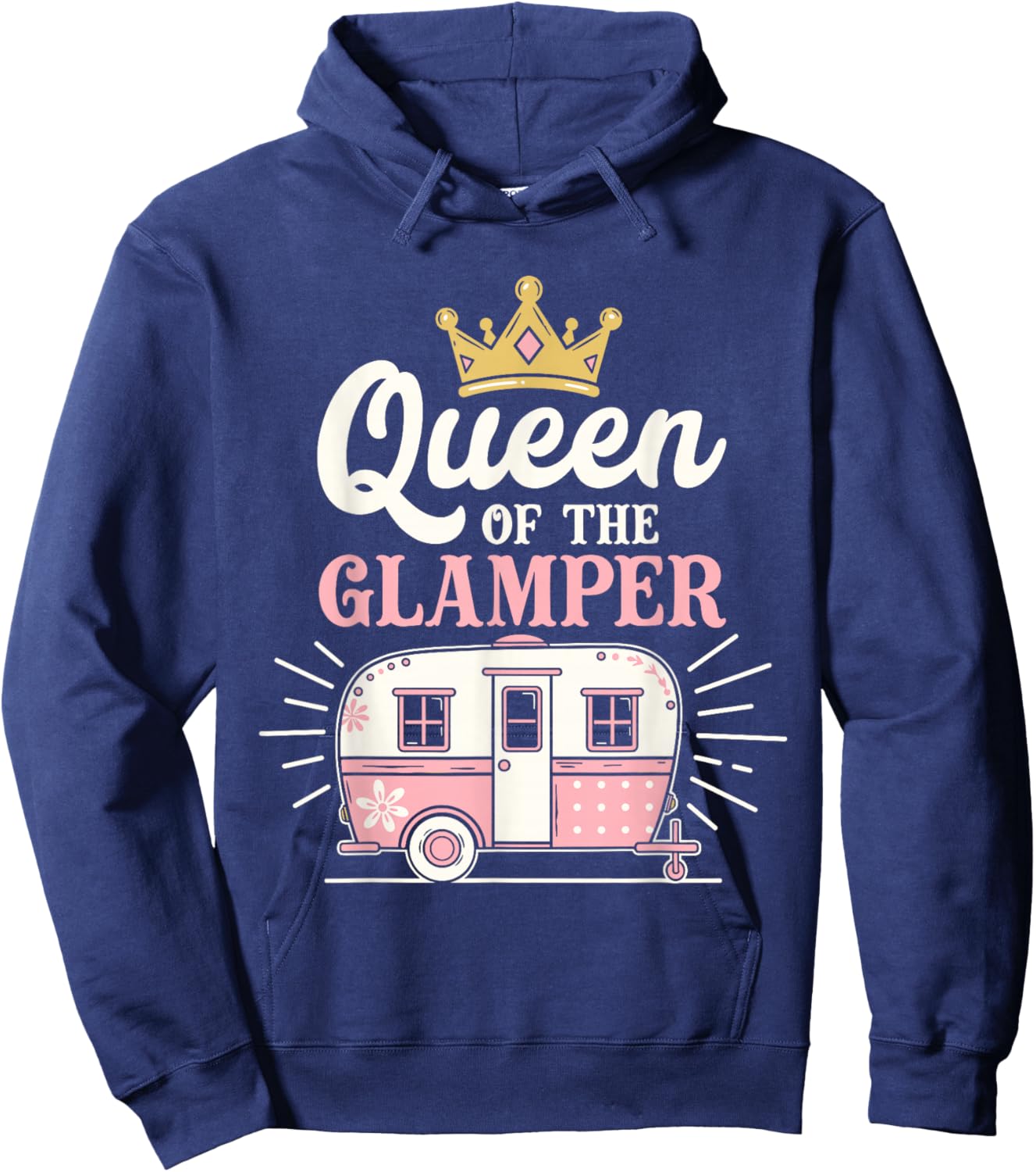 Queen of The Glamper Retro Camper Trailer Girls Glamping Hoodie - Hoodie | Navy