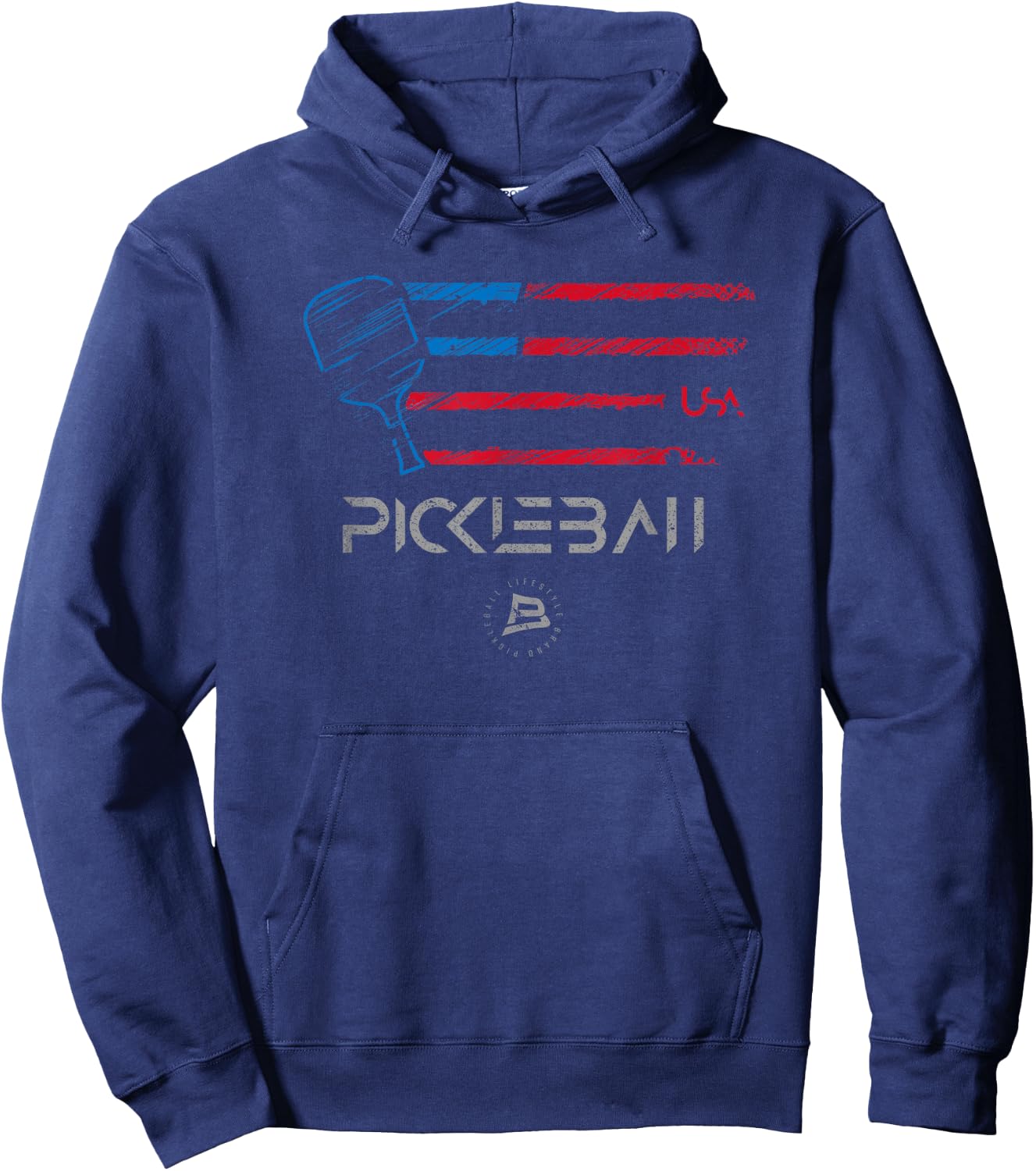 Pickleball Distressed USA Flag Design Hoodie - Hoodie | Navy