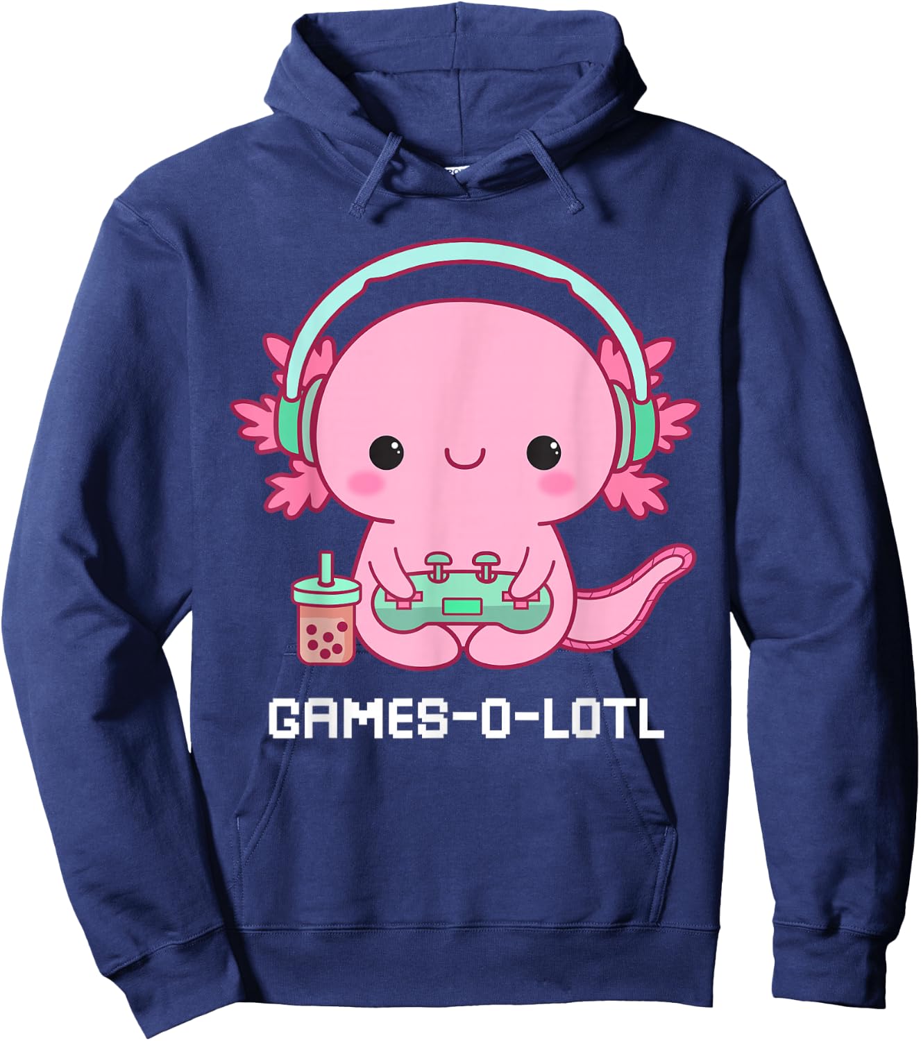 Gamesalotl Axolotl Cute Kawaii Fish Playing Video Games Girl Hoodie - Hoodie | Navy