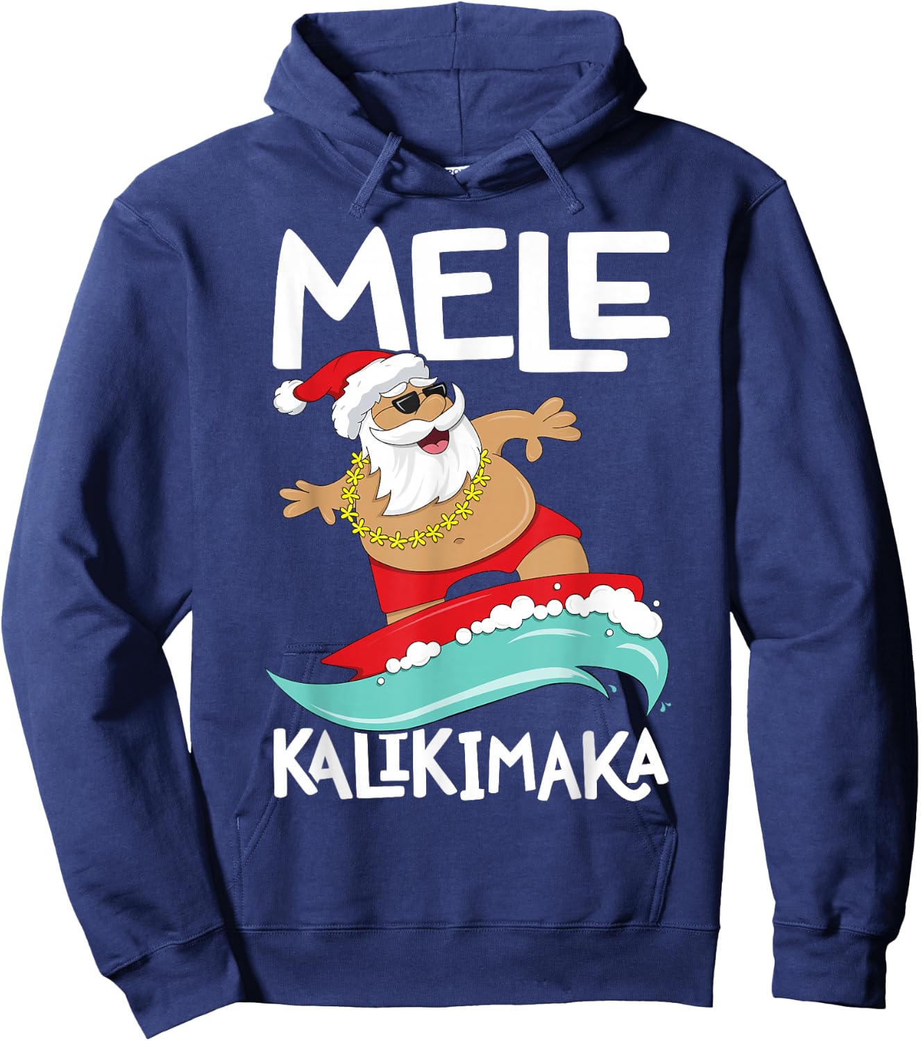 Mele Kalikimaka Hawaiian Christmas Hawaii Surfing Santa Short Sleeve Black Hoodie - Hoodie | Navy