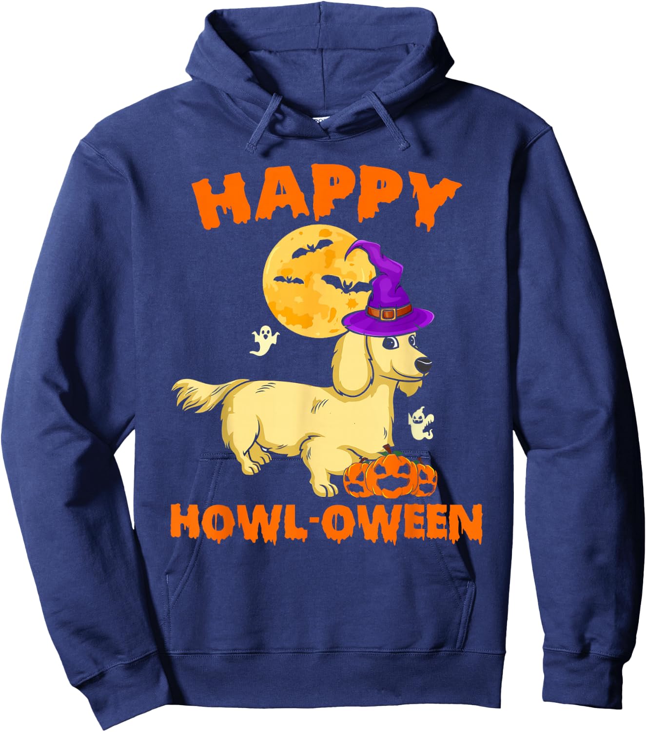 Cream Dachshund Witch Costume Dog Lover Happy Halloween Men Women Hoodie - Hoodie | Navy