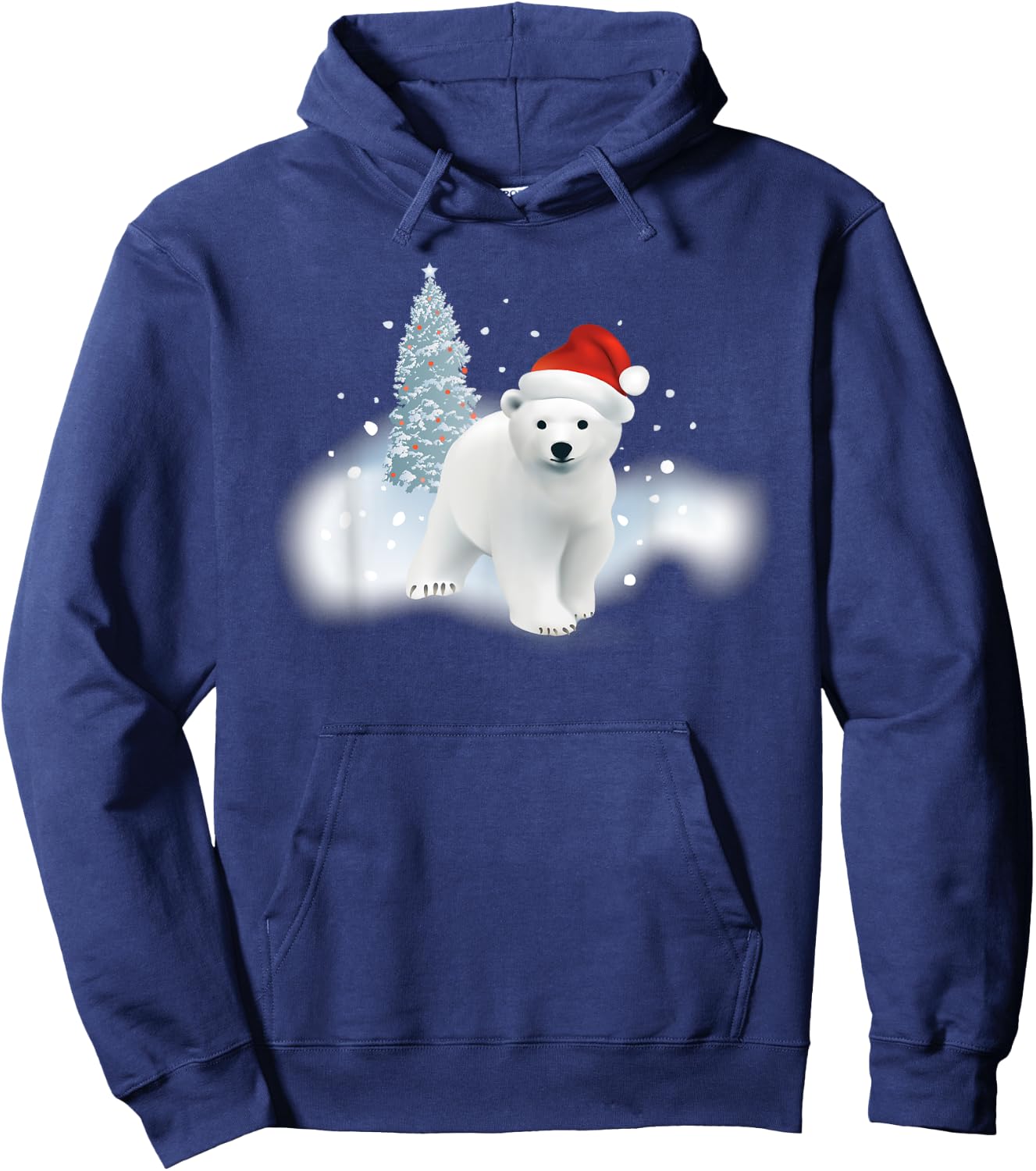 Cute Christmas Polar Bear Red Santa Hat Lighted Tree Snow Hoodie - Hoodie | Navy