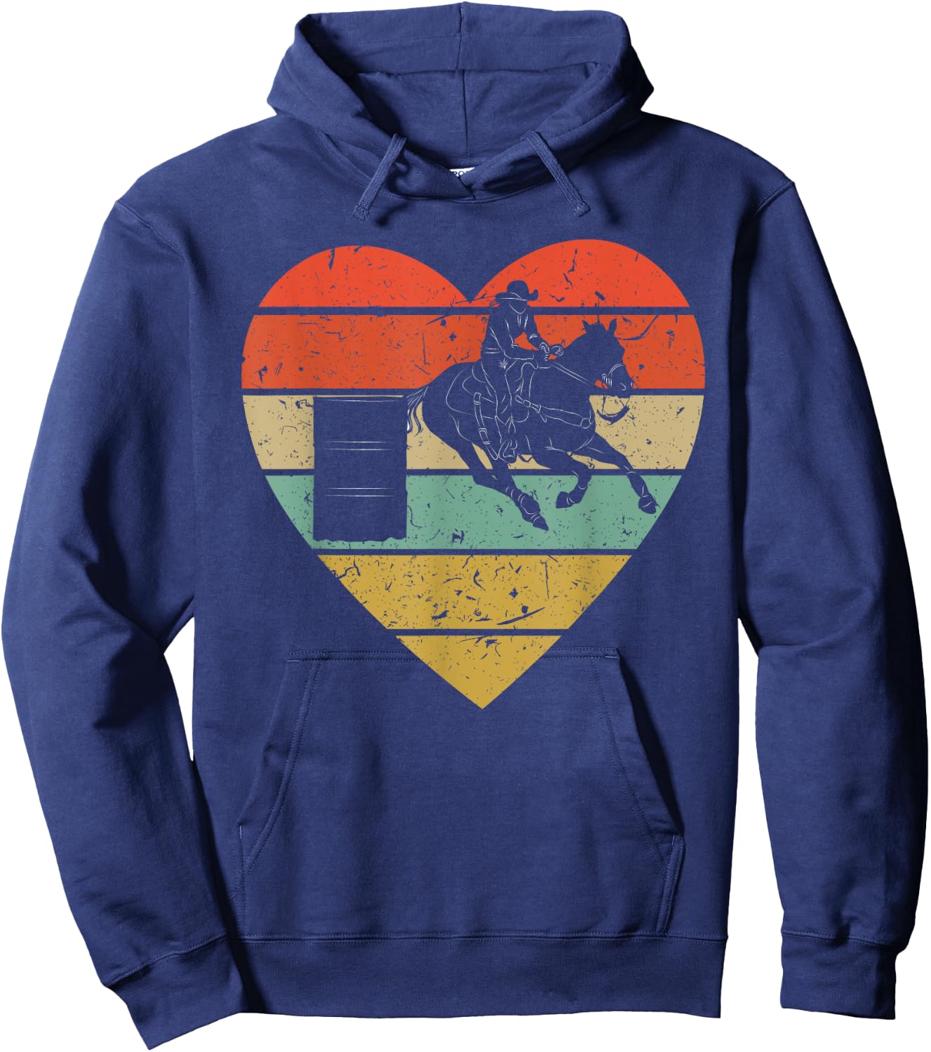 Barrel Racing Vintage Design | Retro Horse Rider Heart Sport Hoodie - Hoodie | Navy