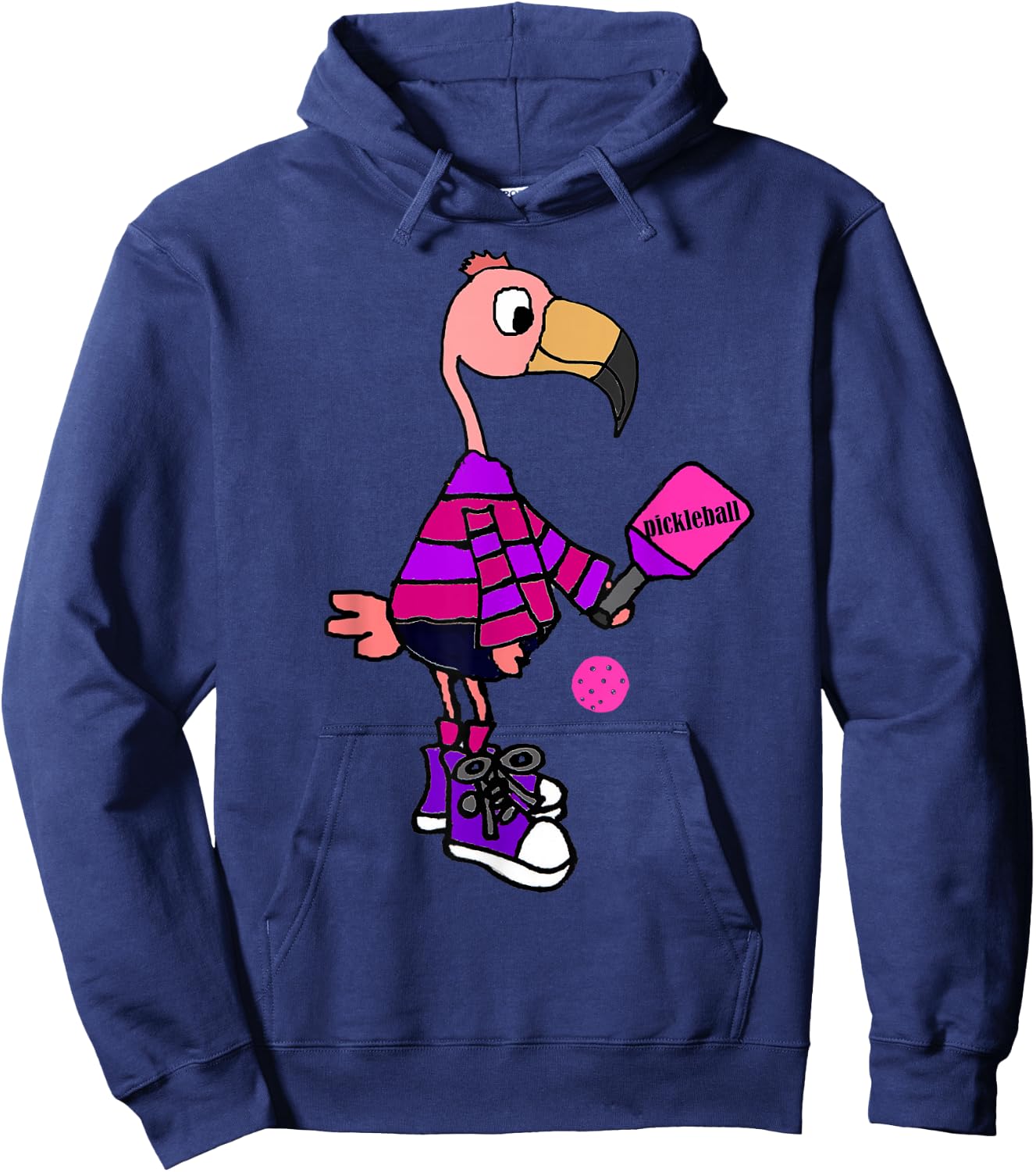 SmileteesSports Funny Flamingo Playing Pickleball Hoodie - Hoodie | Navy