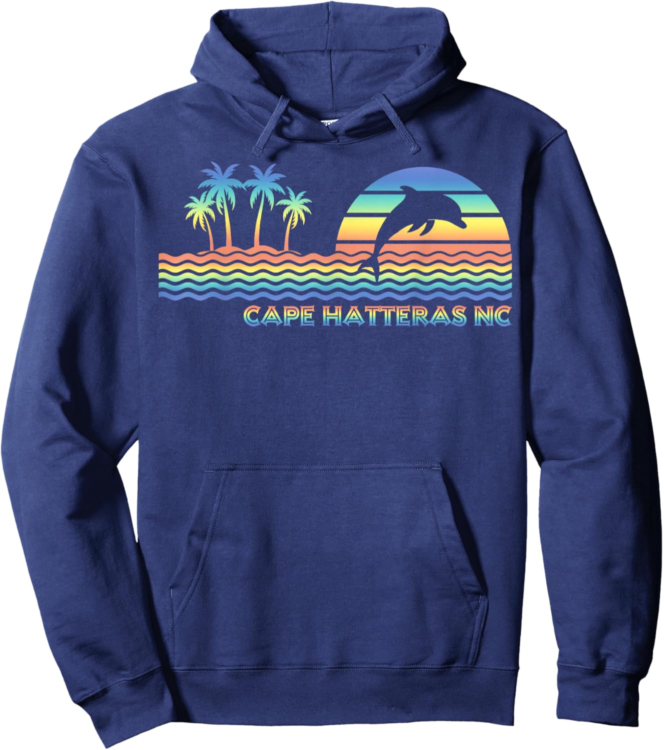 Vintage Cape Hatteras NC Retro Dolphin Lover Souvenir Hoodie - Hoodie | Navy