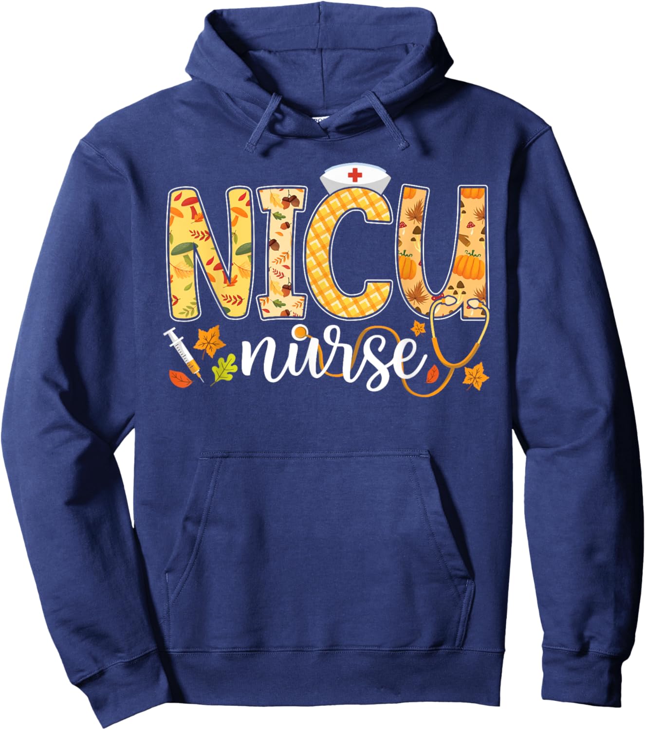 NICU Nurse Fall Yall Autumn Pumpkin Thanksgiving Stethoscope Hoodie - Hoodie | Navy