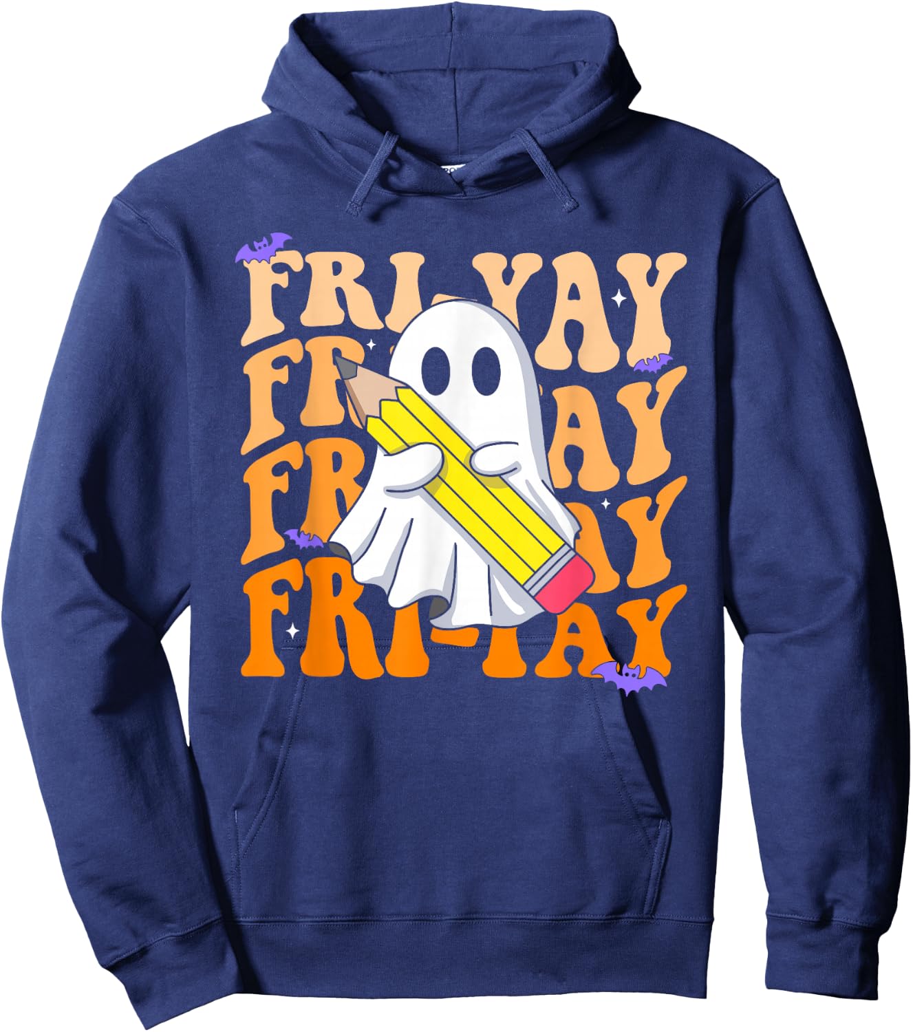 Happy Fri-Yay Friday Lovers Groovy Teacher Life Halloween Hoodie - Hoodie | Navy