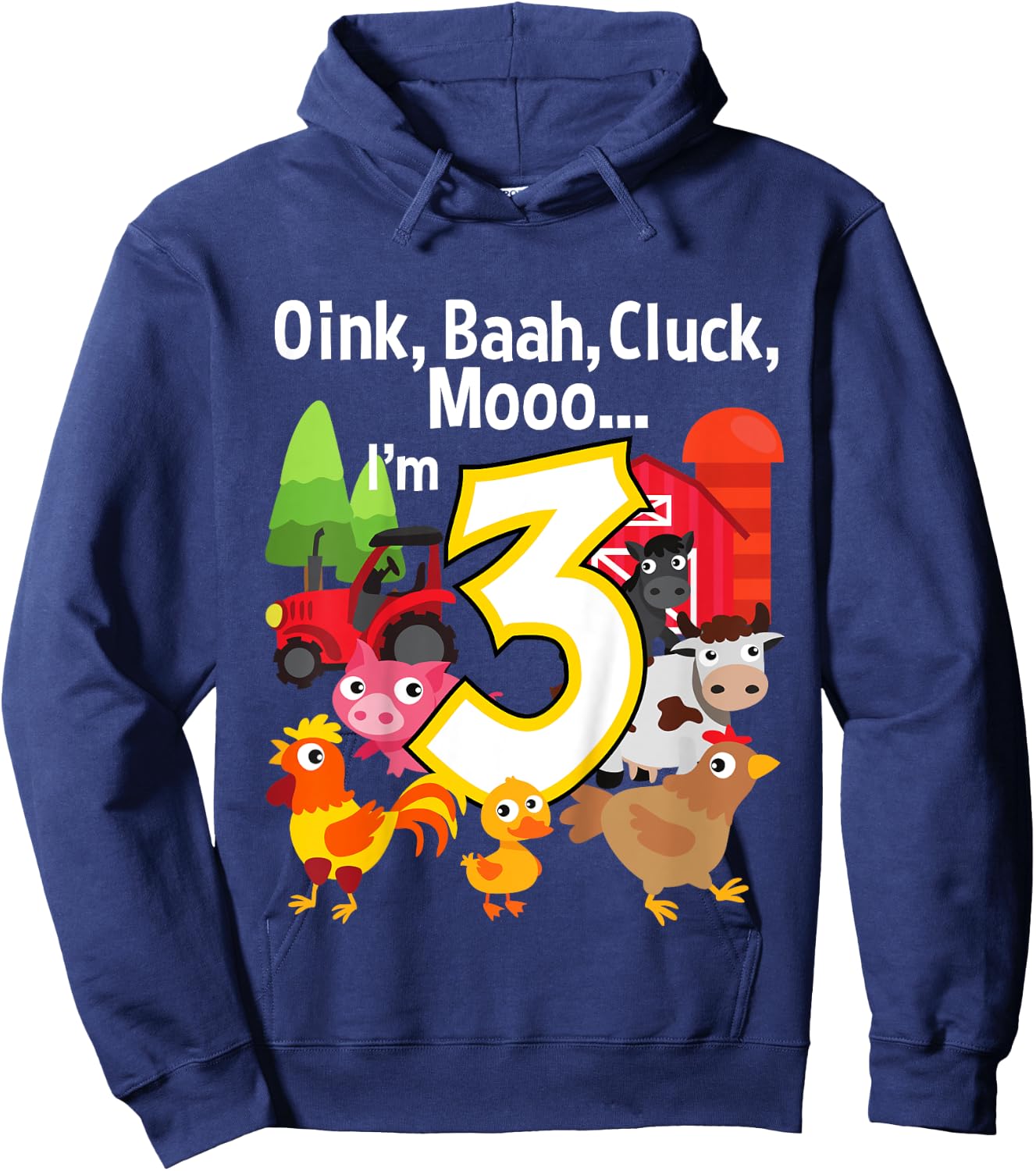 3 Year Old Farm Birthday Party Animal Barn Sounds 3rd Gift Hoodie - Hoodie | Navy