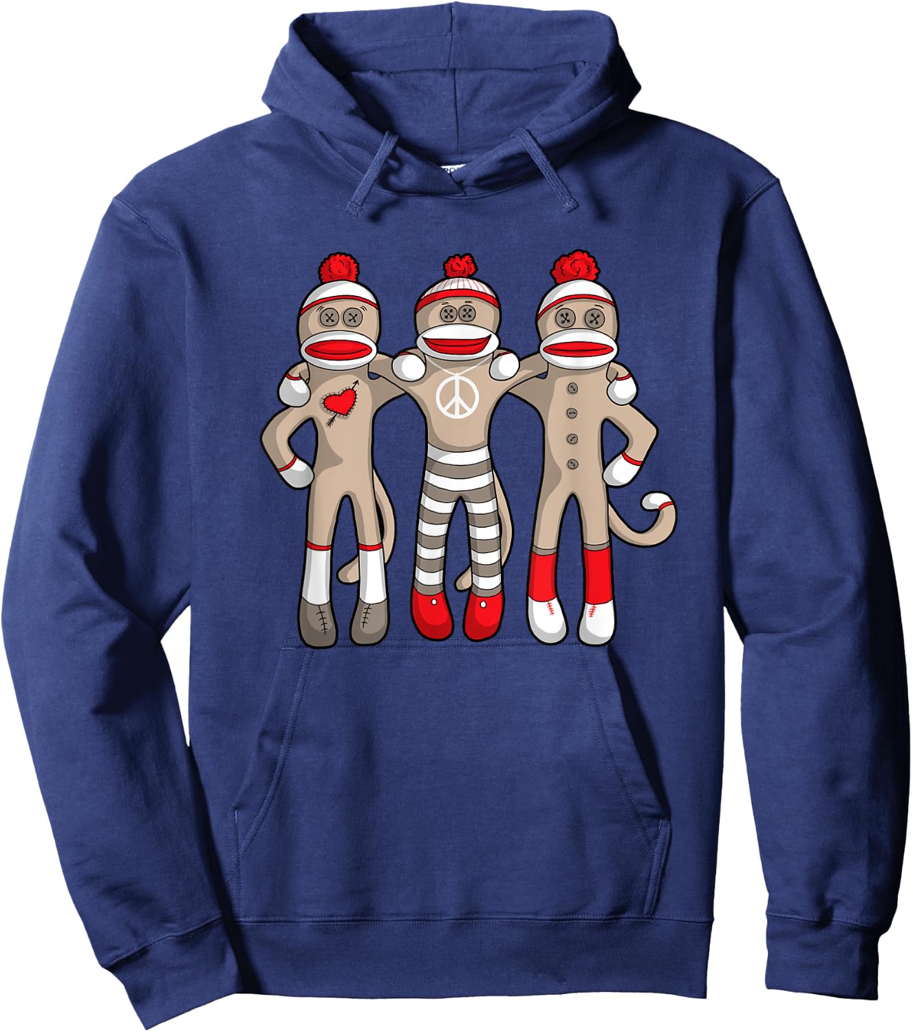 Peace Love Best Friends Hug Sock Monkey Christmas Holiday Hoodie - Hoodie | Navy