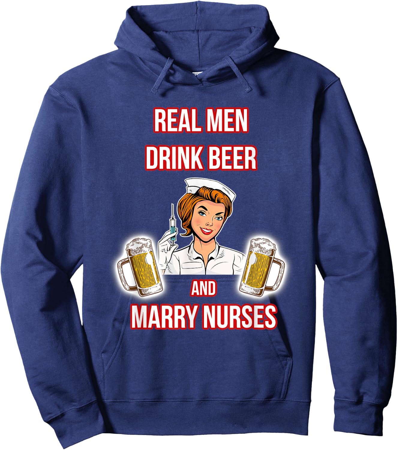 Real Men Drink Beer And Marry Nurses - Husband of a Nurse Hoodie - Hoodie | Navy