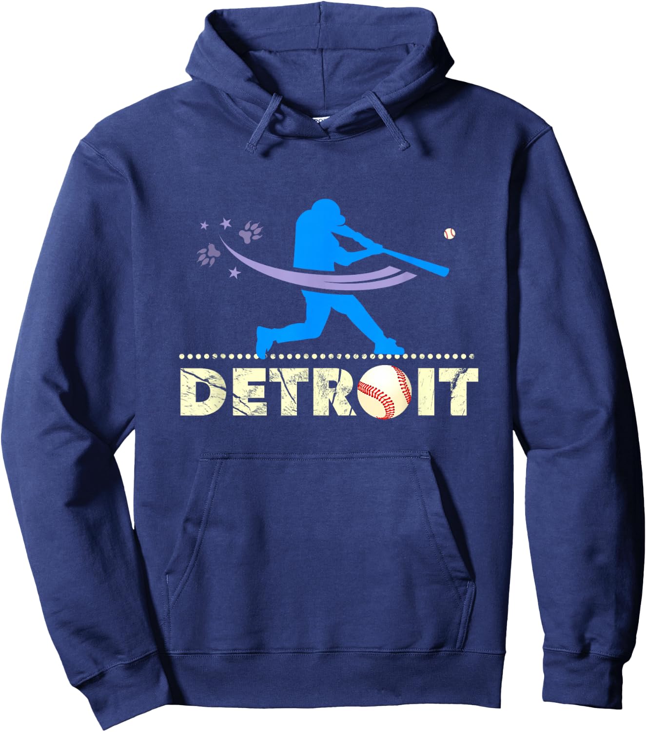 Distressed Tiger Mascot Baseball Detroit Player Paw Hoodie - Hoodie | Navy