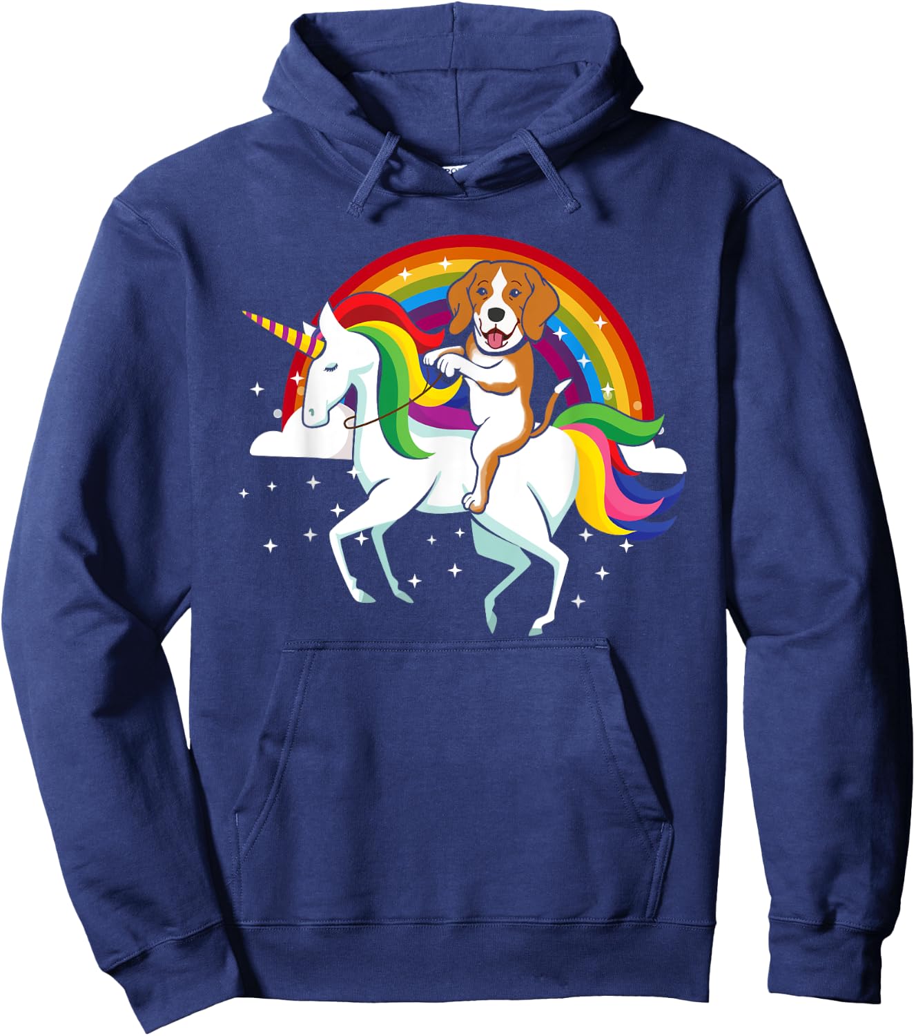 Funny Beagle Dog Riding Unicorn Rainbow Cute Gifts Men Women Kids Hoodie - Hoodie | Navy
