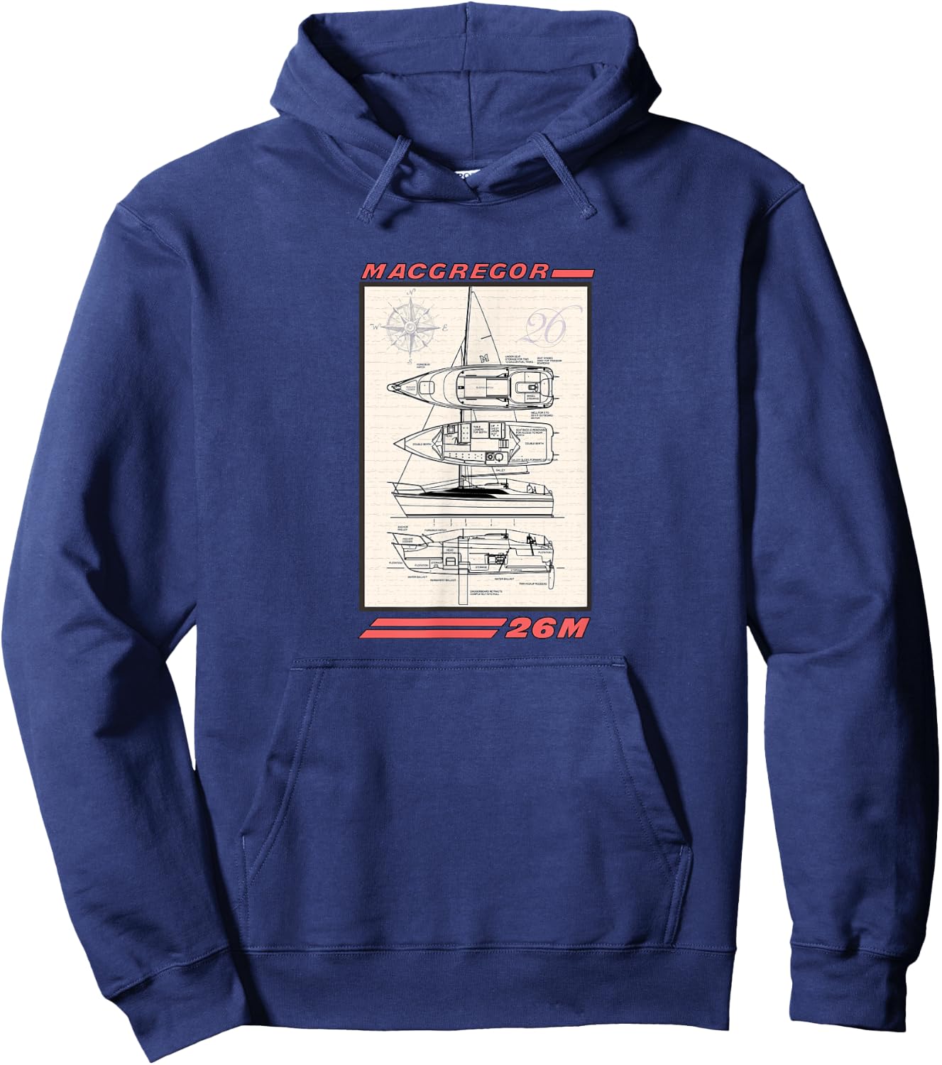 MacGregor 26M Sailboat Line Drawing Hoodie - Hoodie | Navy