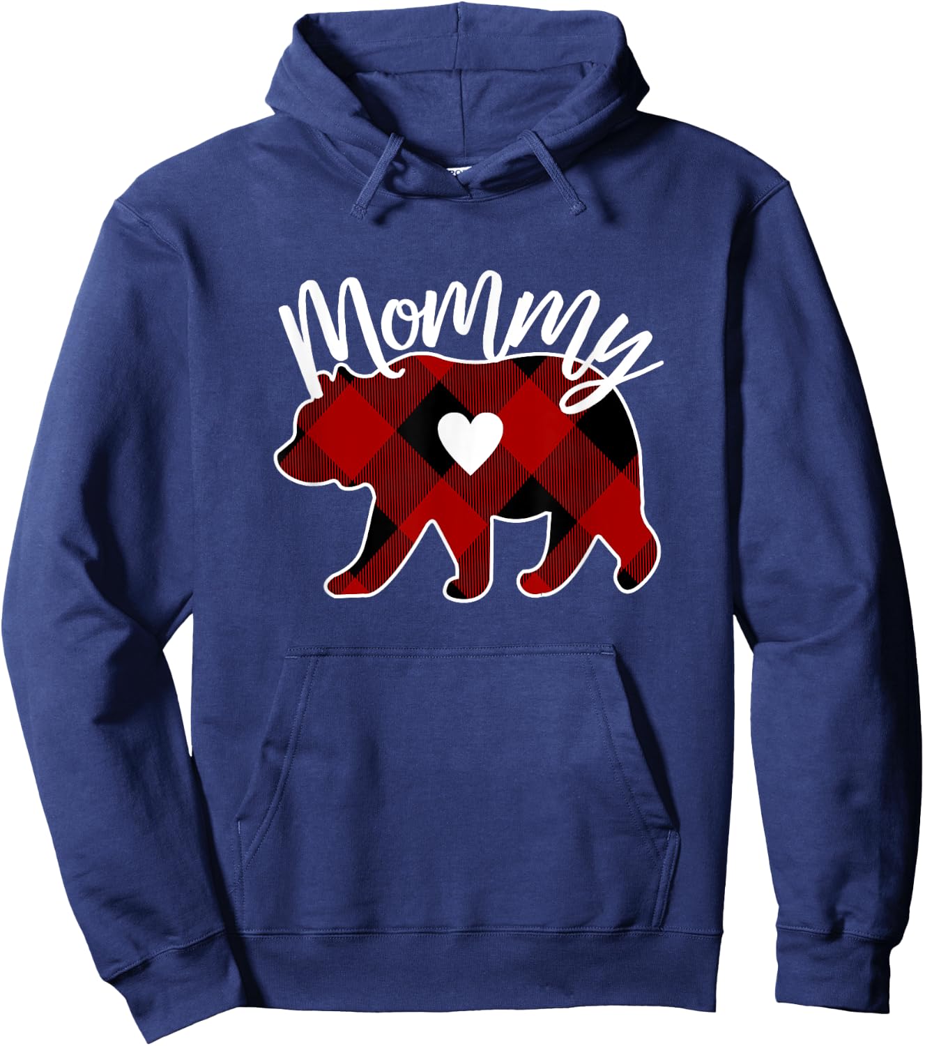 Mommy Bear Christmas Buffalo Plaid Red White & Black Gift Hoodie - Hoodie | Navy