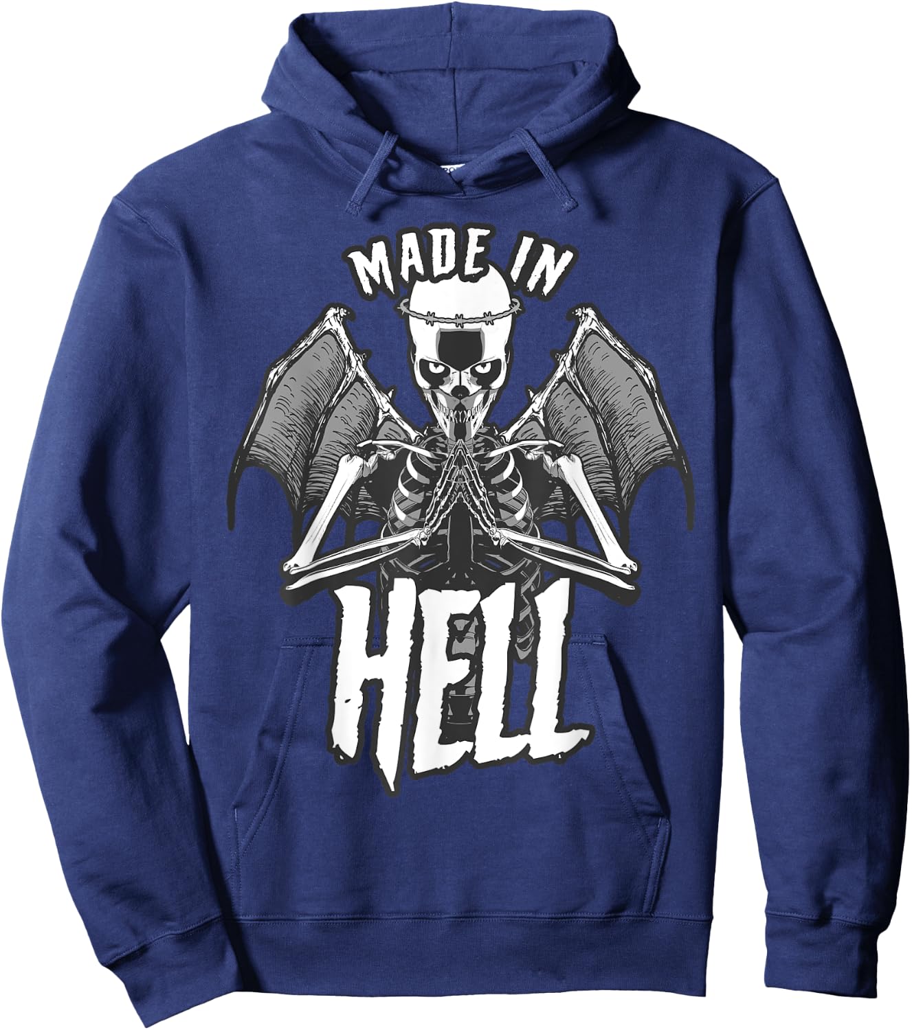 Made In Hell Angel Of Death With Wings Goth Skull Hoodie - Hoodie | Navy