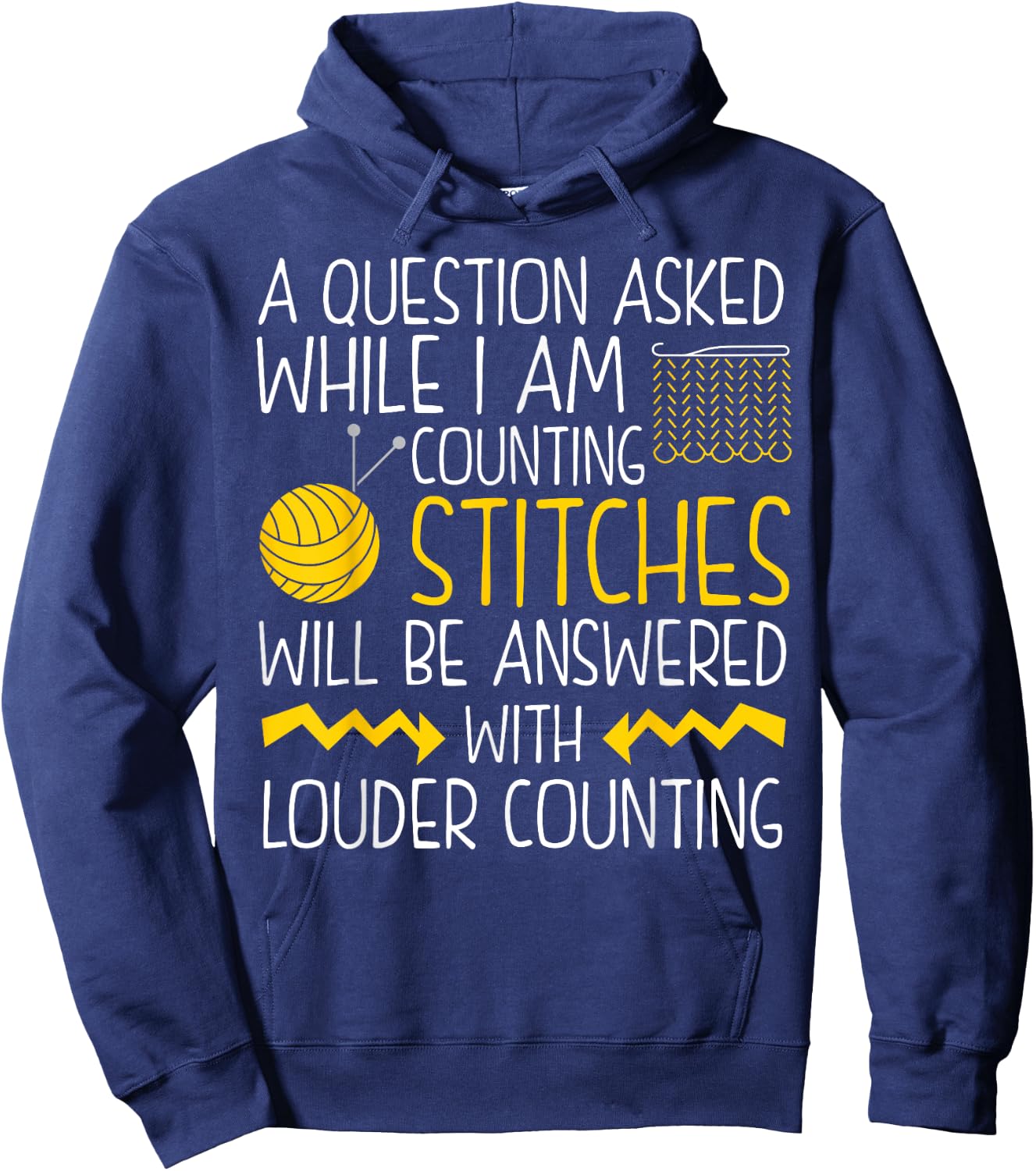Knit Shirt Questions While Counting Stitches Funny Knitting Hoodie - Hoodie | Navy