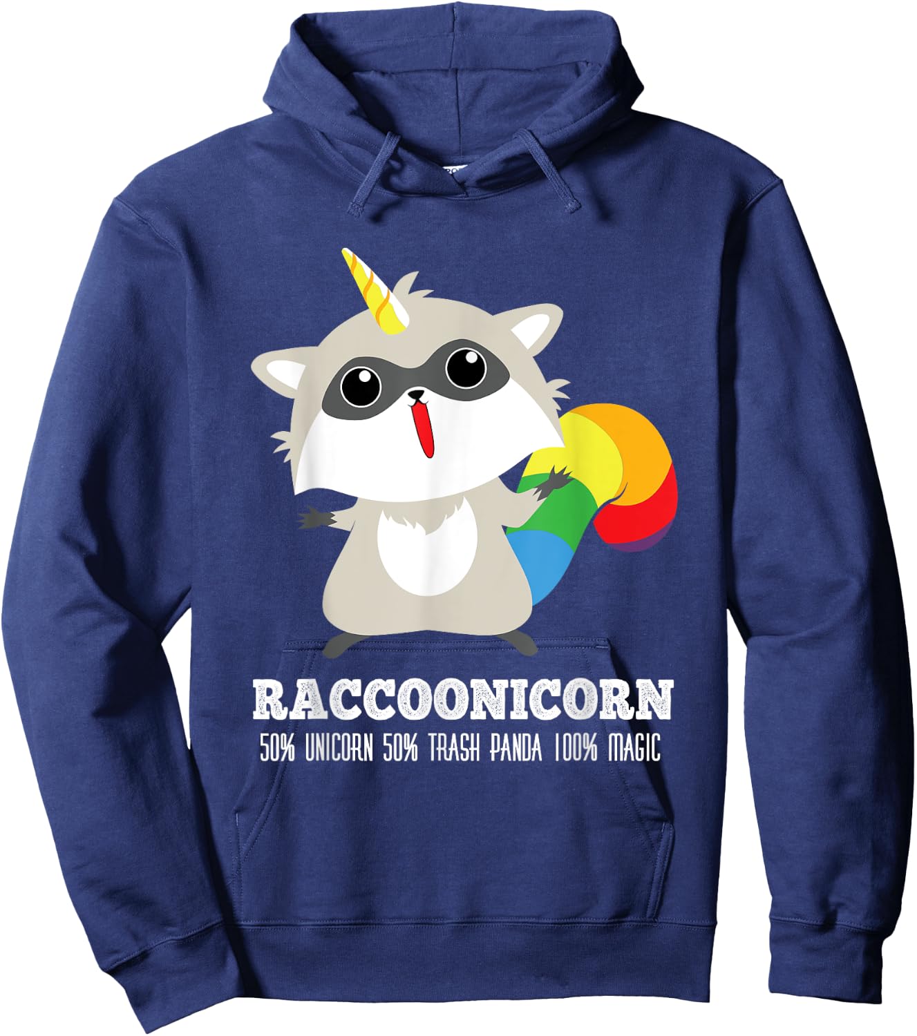 Racoonicorn Funny Trash Panda Raccoon With Unicorn Horn Hoodie - Hoodie | Navy