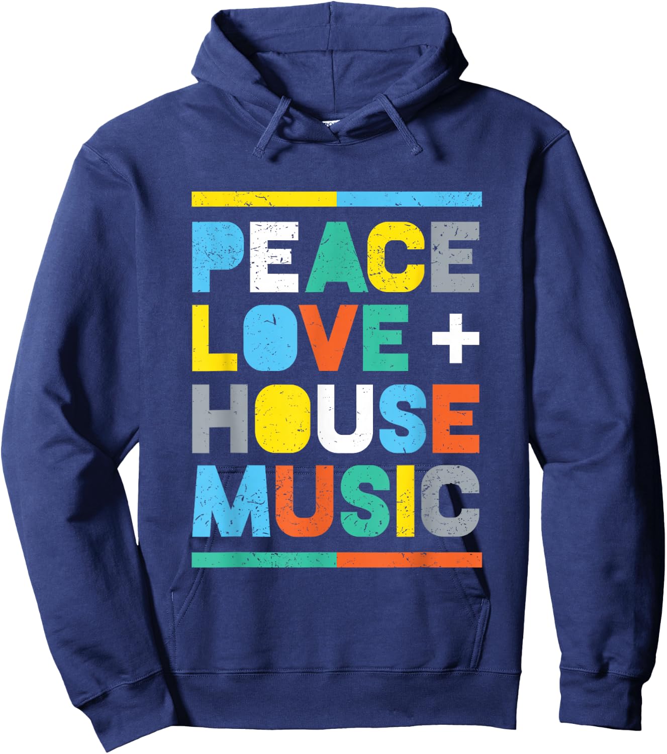House Music : EDM DJ Shirt, Peace, Love & House Music Hoodie - Hoodie | Navy