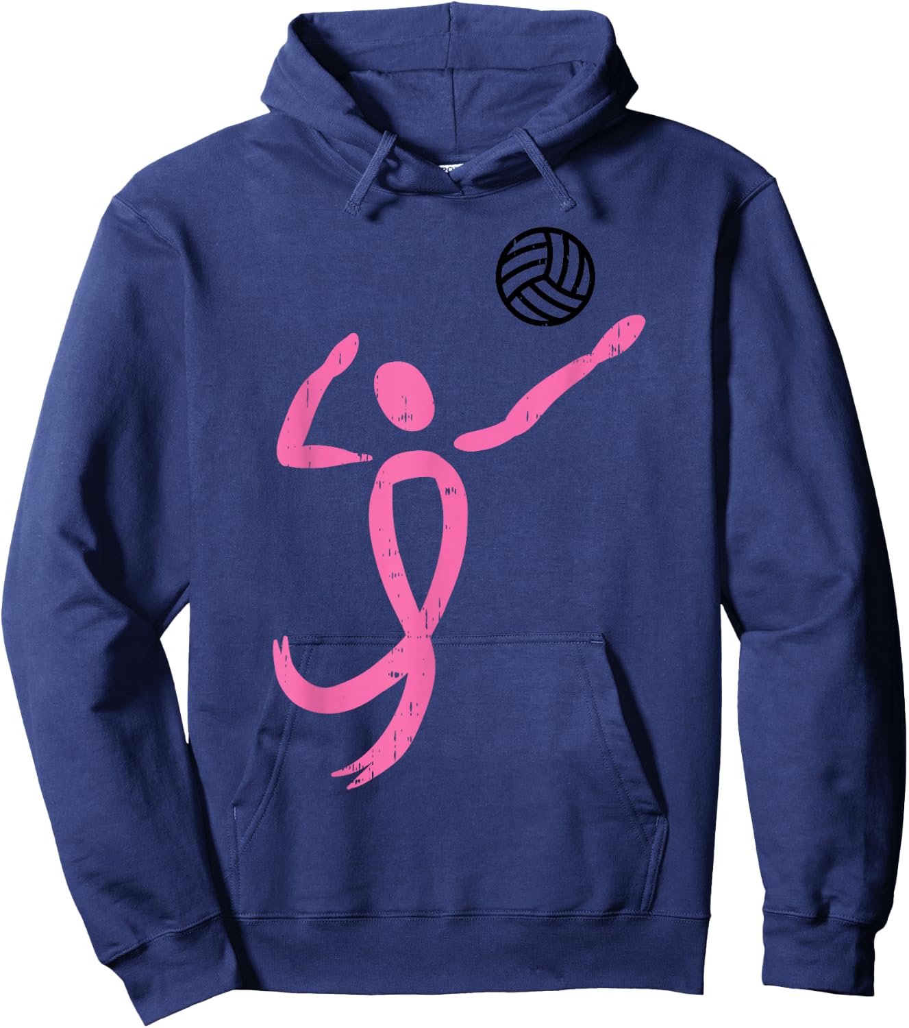 Volleyball Player Pink Ribbon Breast Cancer Awareness Gift Hoodie - Hoodie | Navy