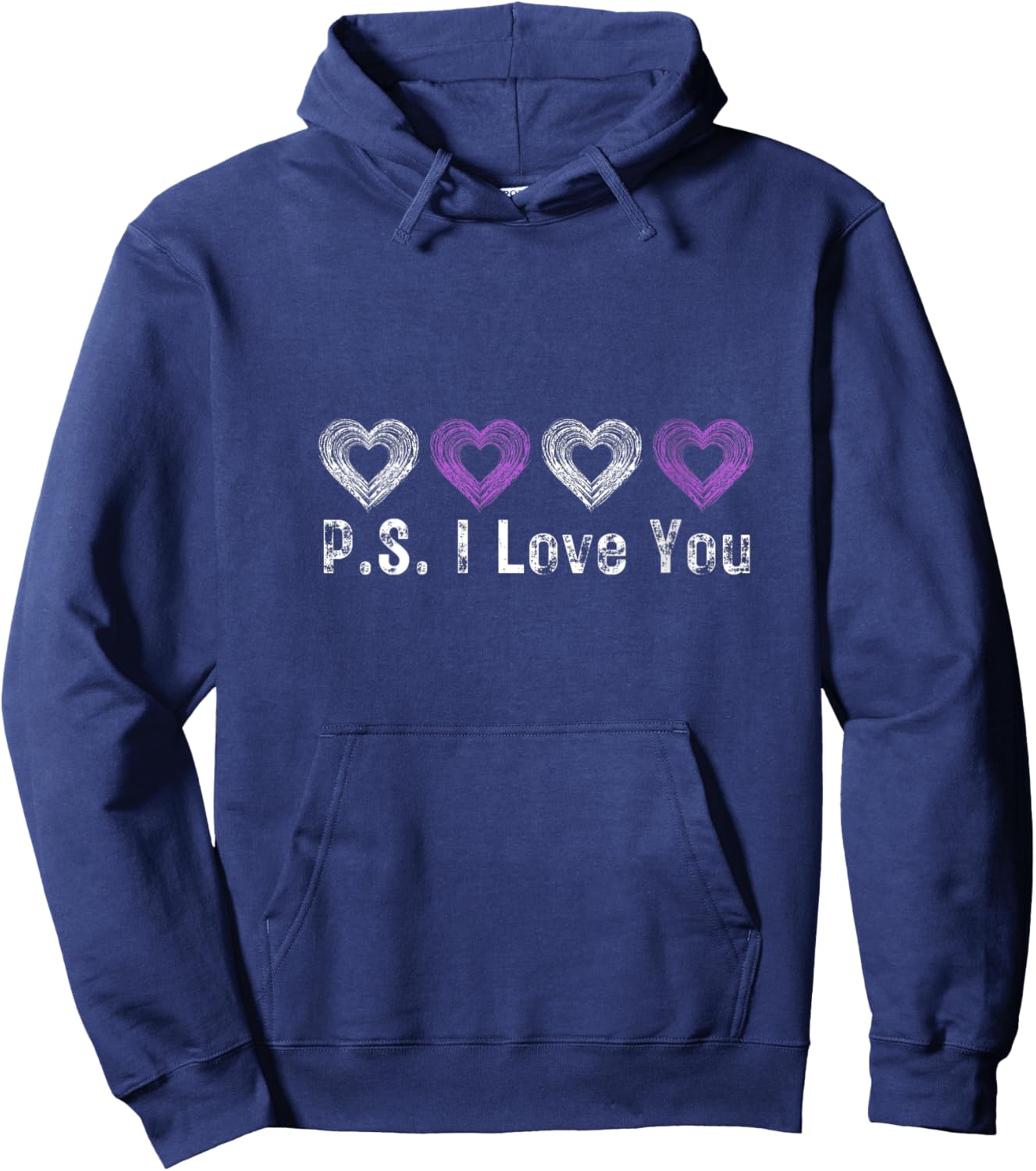 Women's PS I Love You Day Valentine's Day Purple Heart Women Men Kid V-Neck Hoodie - Hoodie | Navy